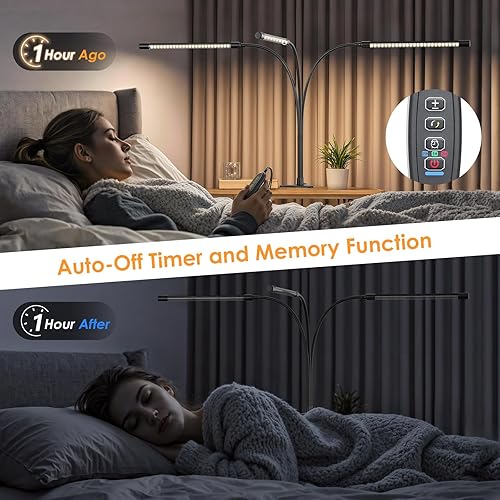 Miniatura 7 de ShineTech Lámpara de escritorio LED de 3 cabezales con abrazadera, luz de clip para el cuidado de los ojos para oficina en casa, 4 modos de color y