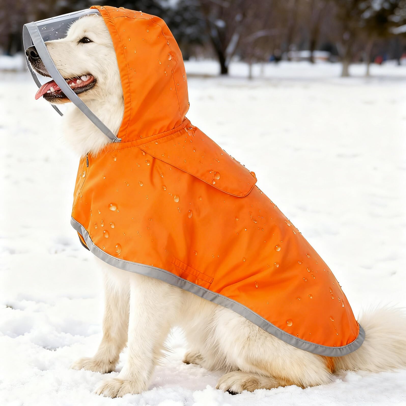Chubasquero para Mascotas Ajustable con Capucha y Banda Reflectante Naranja XXL para Perros Grandes Poncho de Lluvia con Orificio para Correa Adecuado para Paseos Nocturnos y