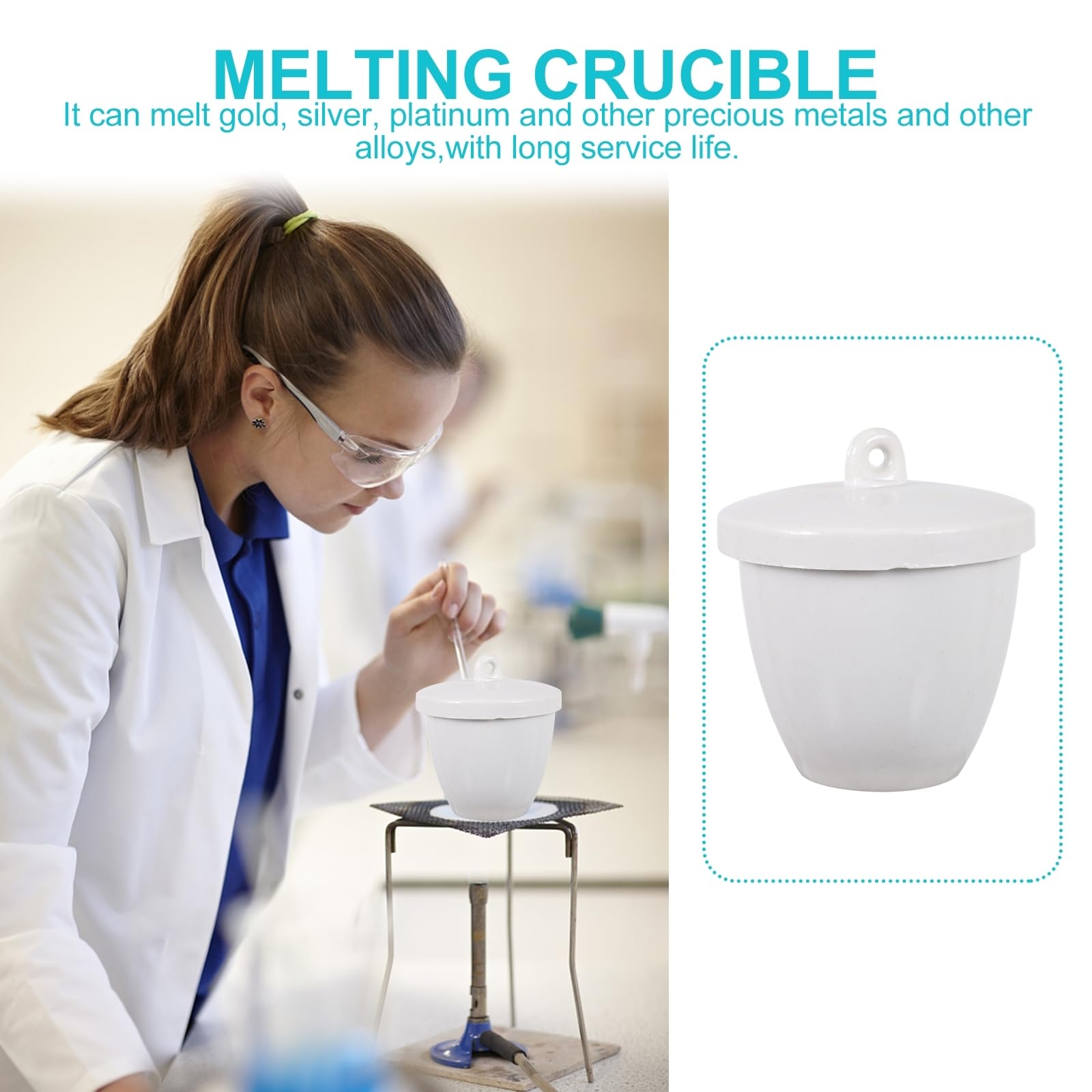 VILLCASE Crogiolo in ceramica, 100 ml, crogiolo in porcellana con coperchio, resistente alle alte temperature, crogiolo da laboratorio con coperchio per scuola, laboratorio