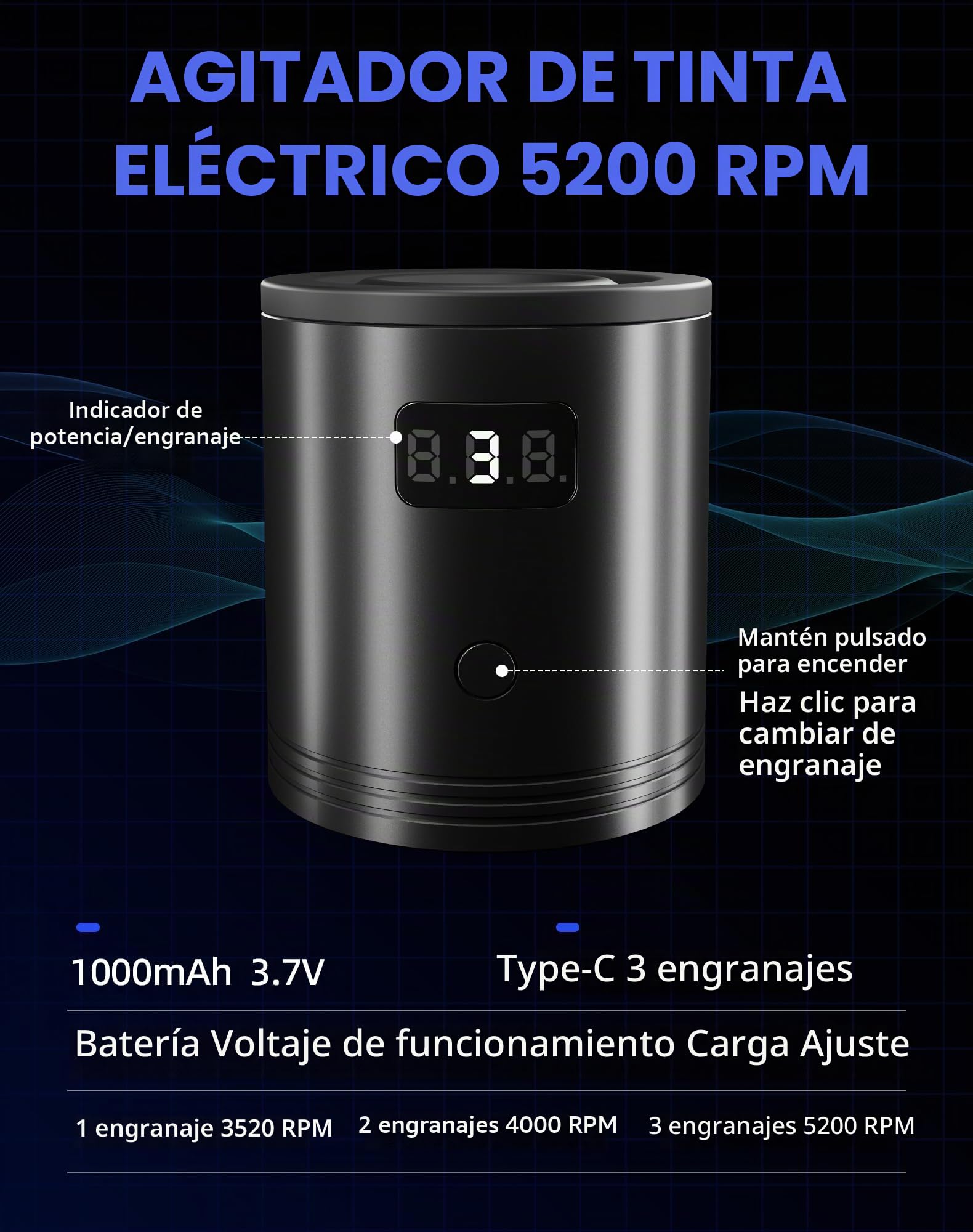 HAWINK Vortex JBQ-USB02 - Mezclador eléctrico de tatuaje de laboratorio de 5200 rpm, 3,7 V, 1000 mAh