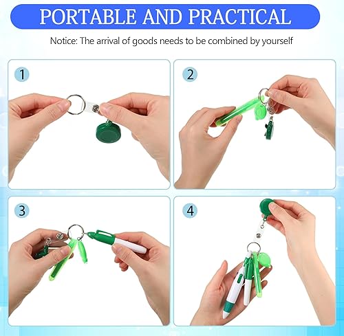 Miniatura 4 de 30 piezas de clip retráctil para bolígrafo de lanzadera con mini resaltador, bolígrafo de insignia de enfermera, marcador de neón, llavero LED, clip