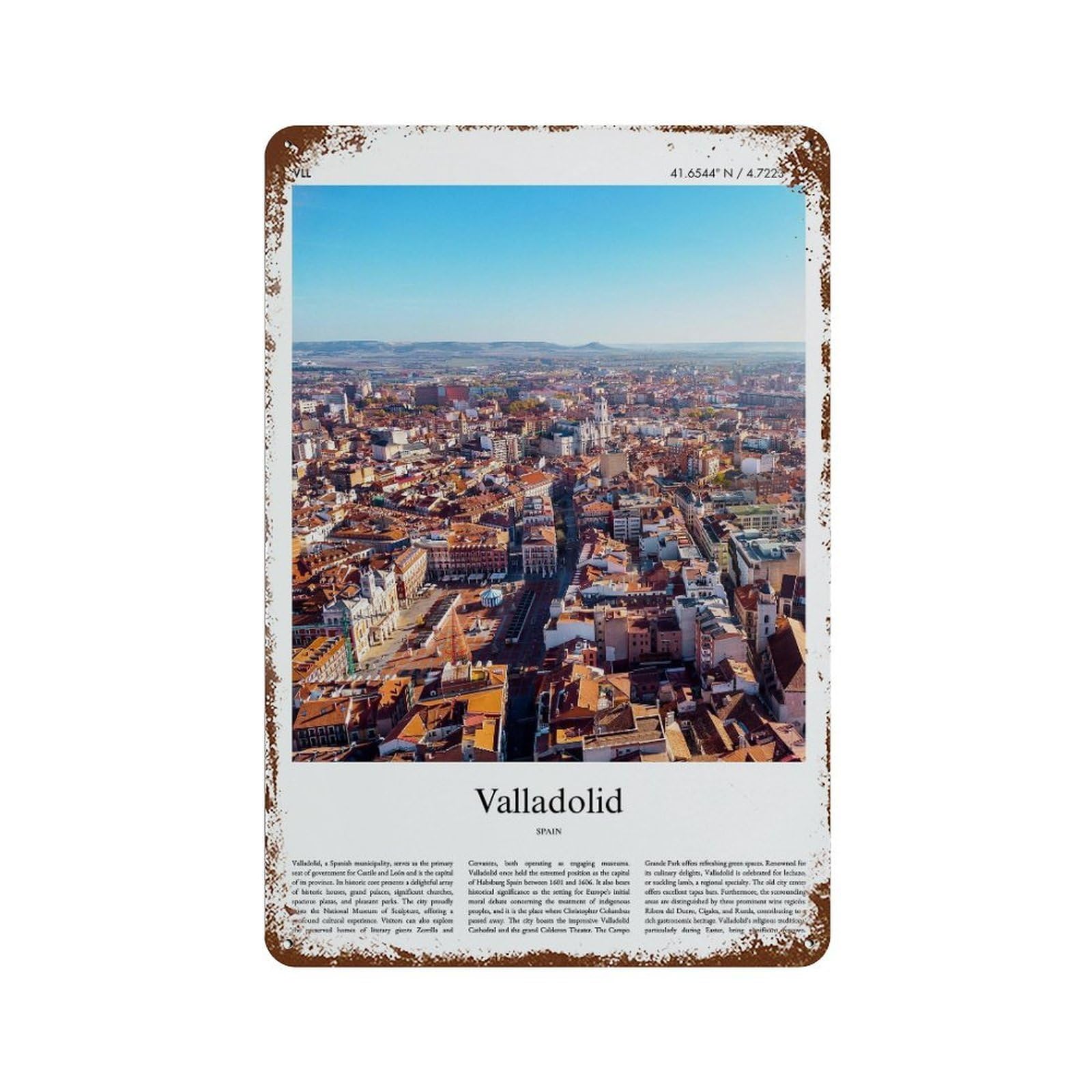 xiaoxiaoshen Valladolid Spain City Scenery Wall Decor Art Metal Tin Poster Modern Home Decor Art Home Bar Shop Decorations Vintage Sign 30x20cm