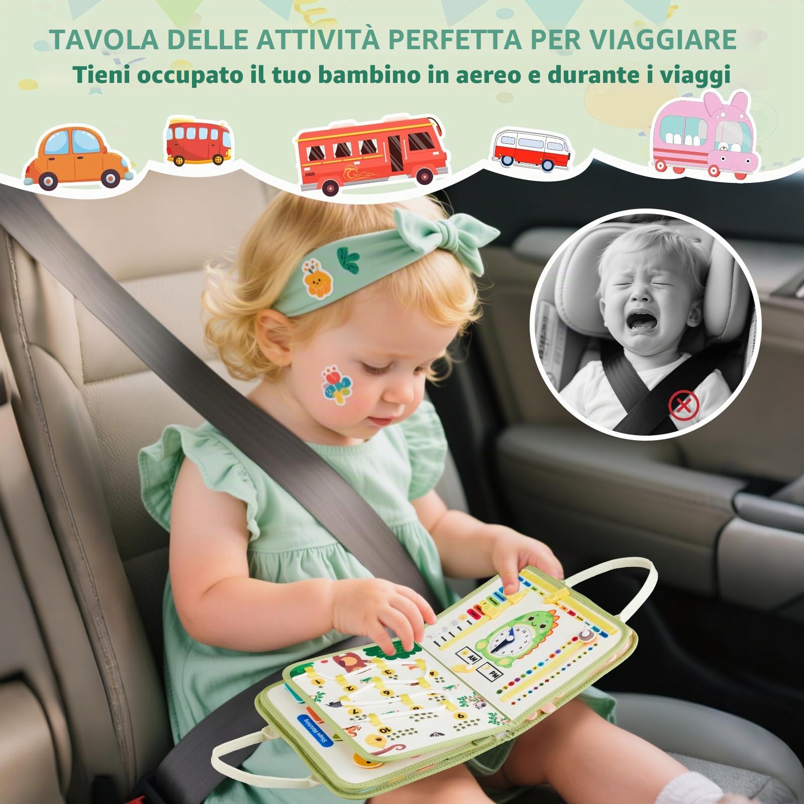 Busy Board, Libro Silenzioso Montessori Giocattolo a partire da 3 4 5 6 anni, 9 In 1 Tavola Attività per Bambini Piccoli Giocattolo Motorio, Giocattolo Educativo Sensoriale, Libro Attività, Giocattolo