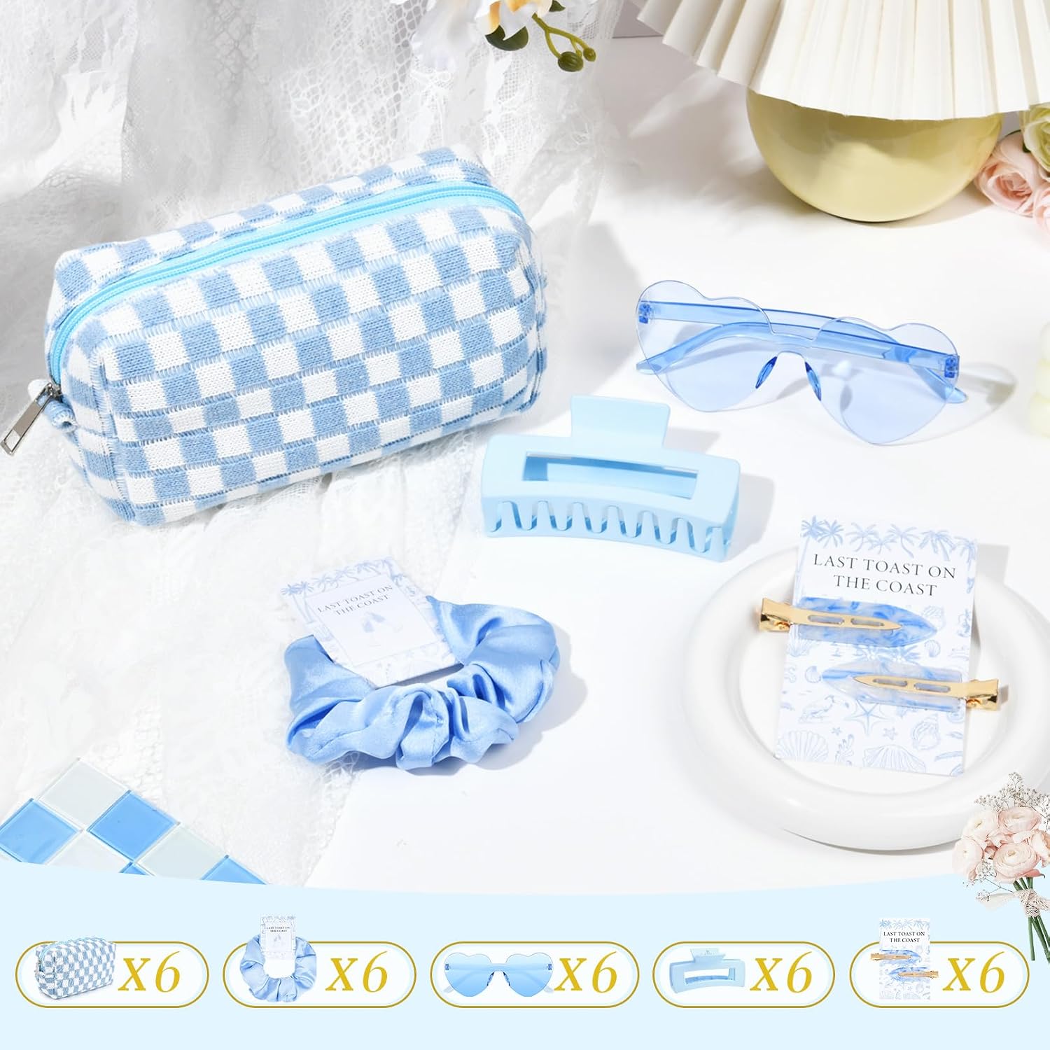 30PCS Bridesmaid Proposal Gifts Bridesmaid Hair Clips Scrunchies Sunglasses Makeup Bag Bachelorette Party Wedding Favors Bridal Party Present Hair Accessories for Women Girls Coastal Blue
