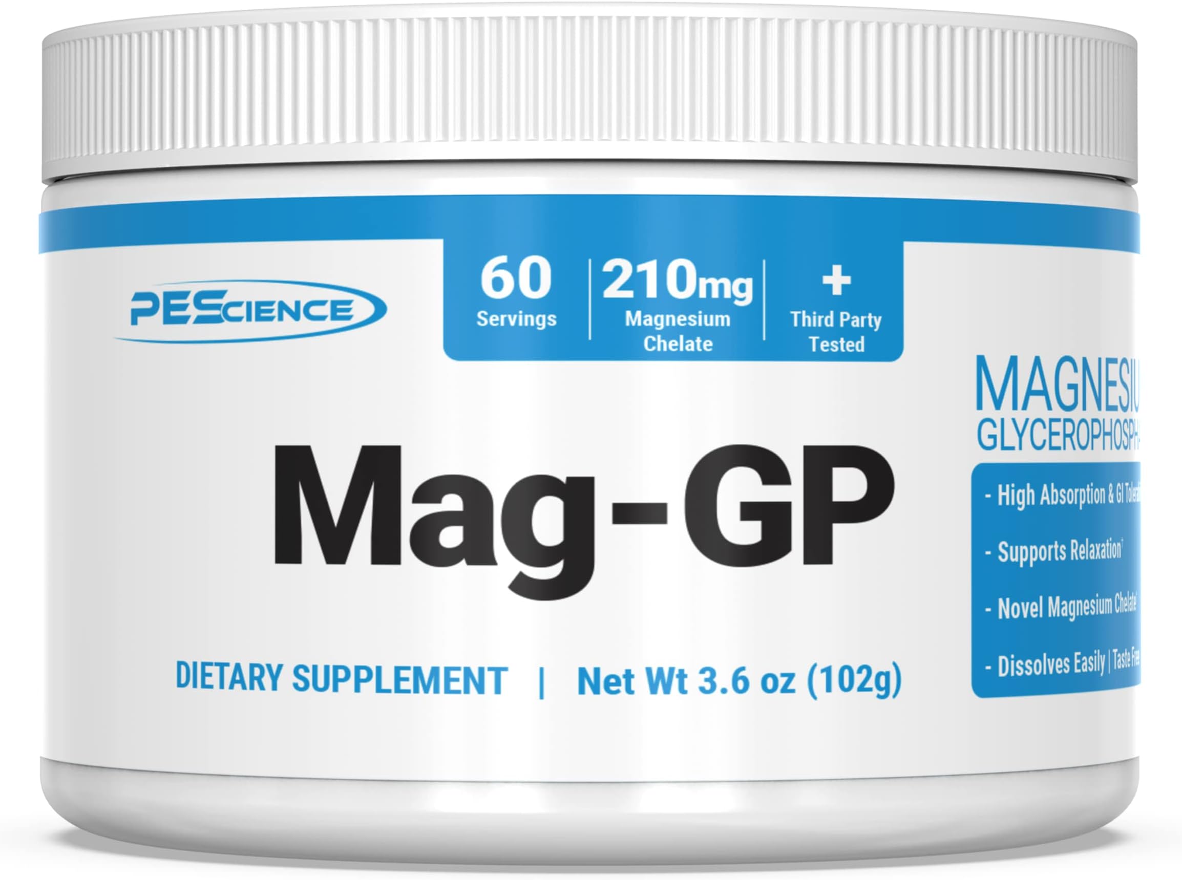 PEScience Mag-GP, Magnesium Glycerophosphate Chelate Powder, 60 Servings, High Absorption, Improved Sleep, Calming, Stress Relief, Recovery & Cramp Support for Men & Women