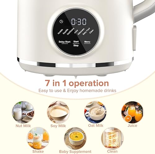 Miniatura 3 de N7 - Máquina automática de leche de soja de 50 onzas (1.5 litros) para leche de avena casera, leche de nuez, jugo, batido, alimentos para bebés,