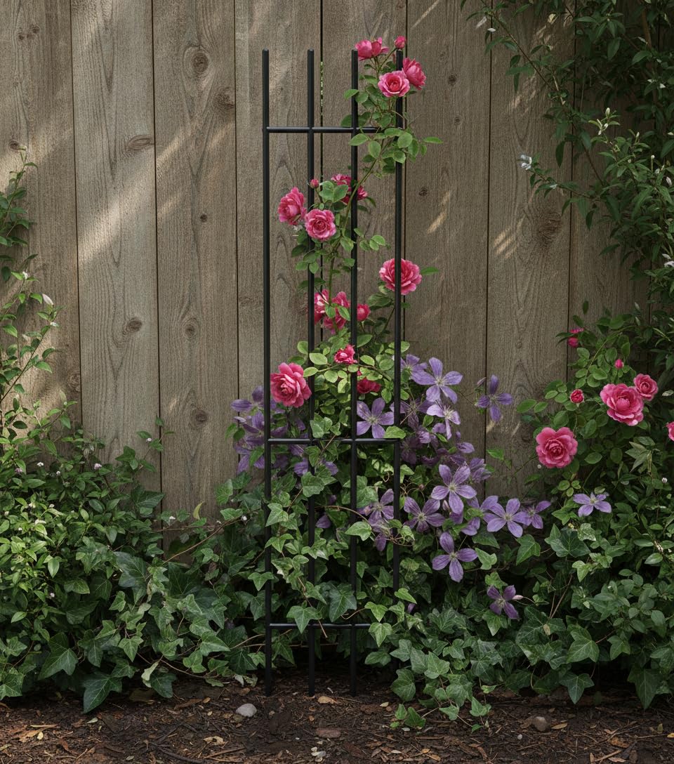Kapaga – Lot de 3 Treillis pour Plantes grimpantes 150 cm – Tuteur de Jardin en métal – Support pour Plantes grimpantes, Fleurs et arbustes – Treillis extérieur décoratif – Noir | Support pour plantes grimpantes - Support de fleurs - Support pour plantes