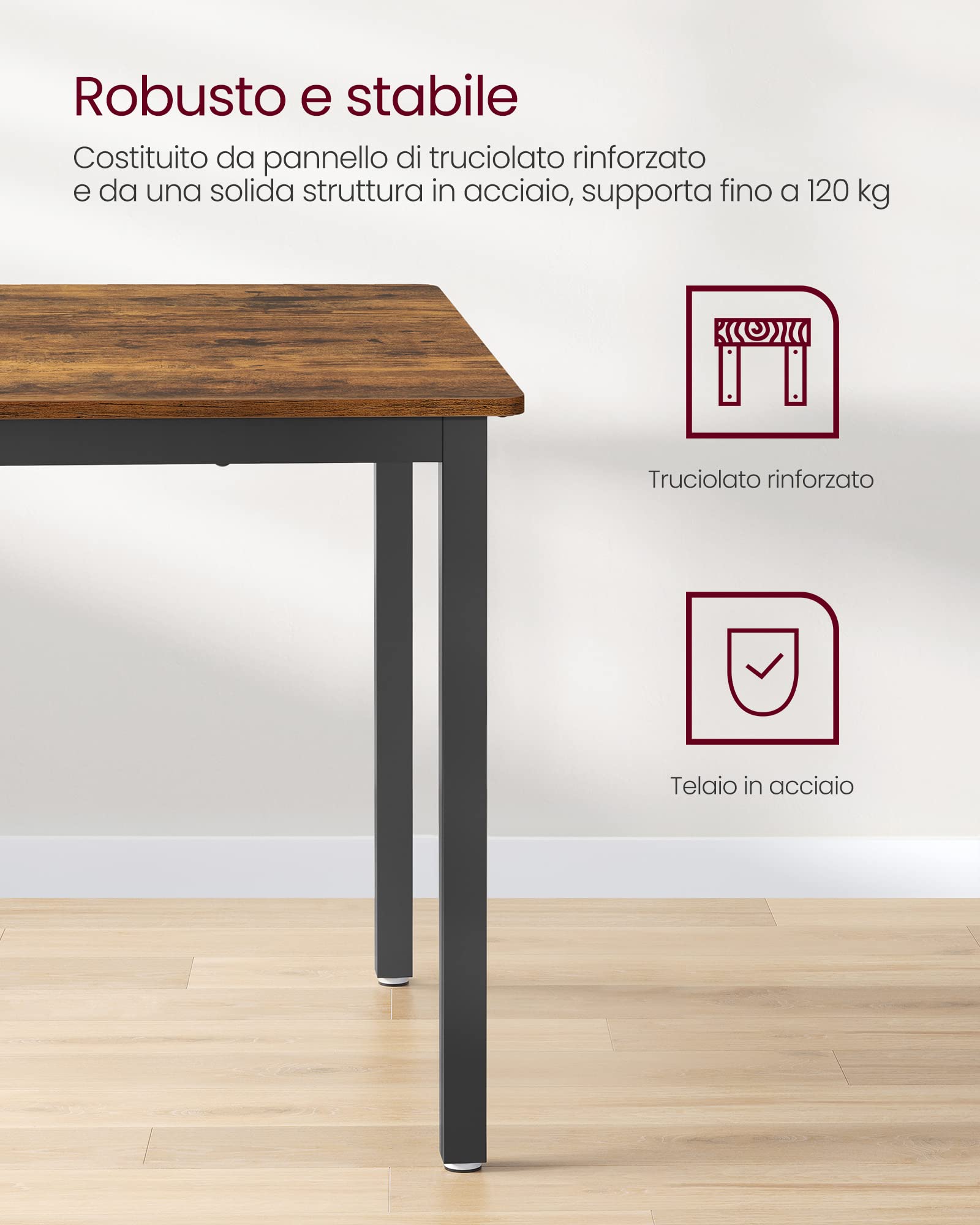 VASAGLE Tavolo da Pranzo, Tavolo da Cucina, 70 x 110 x 77 cm, per 4 Persone, Scrivania, Design Industriale, Marrone Vintage e Nero Opaco KDT081B01