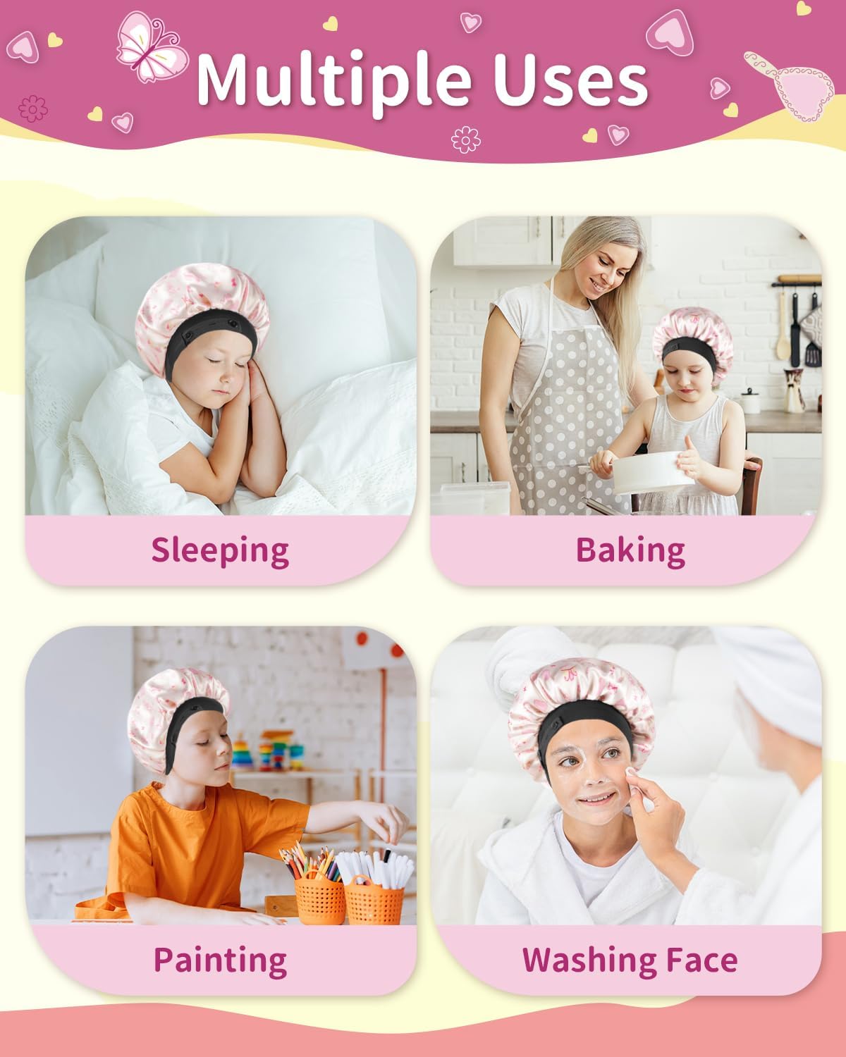 Satin Bonnet for Kids Baby, Double-layer with Soft Adjustable Elastic Band