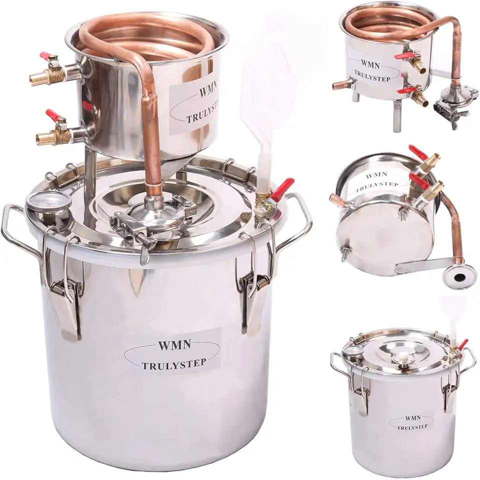 2 potes de aço inoxidável sem gás 3 gal/12 litros de água destilador de álcool kit de fermentação caseira suprimentos para fazer vinho DIY Brandy Whisky Vodka água destilada, prata
