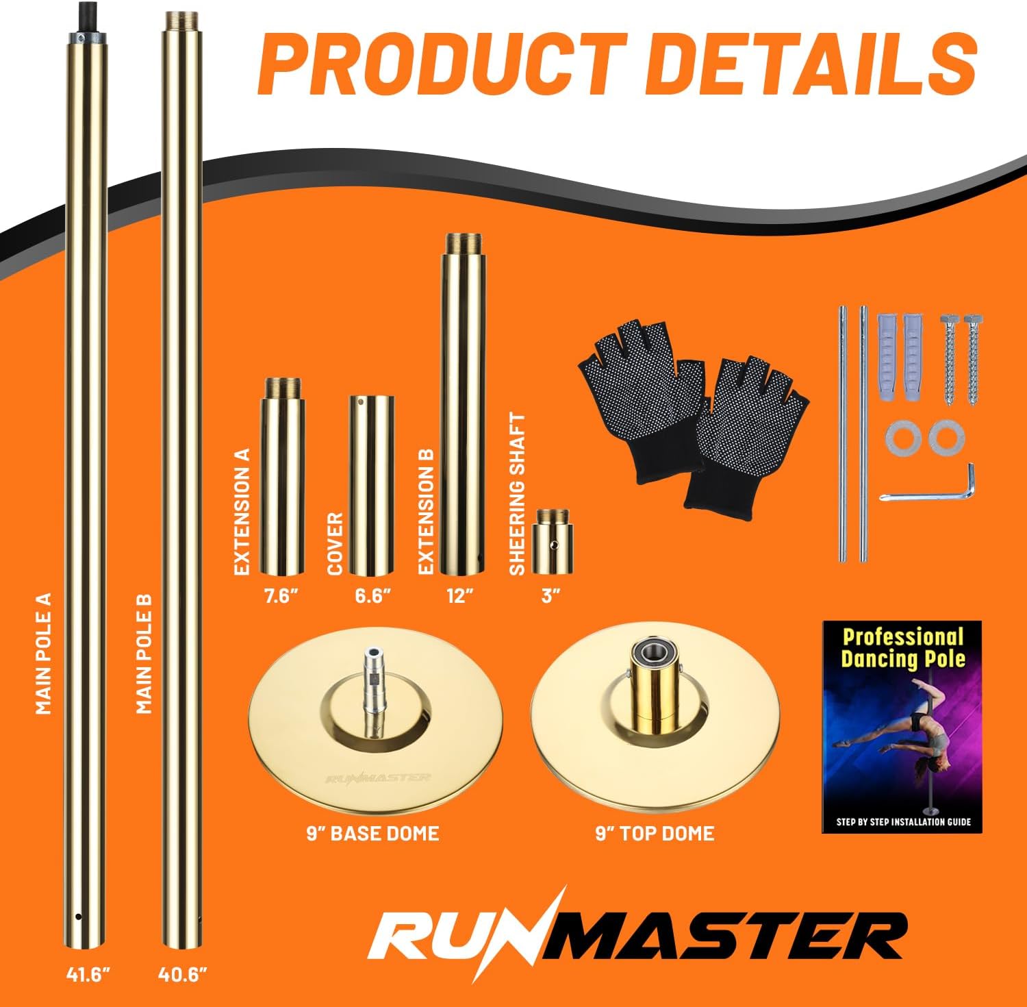 Premium Pole Spinning Static Dance Pole Kit | Portable & Removable 45mm Exercise Pole for Club, Party, Home Easy Assembly Safe & Sturdy Steel Construction | Silicone Rubber Protection