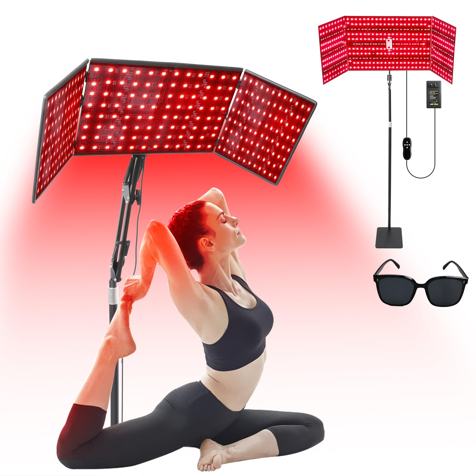 Lampa do terapii światłem czerwonym z 480 diodami LED, 660 nm i 850 nm, regulowany stojak, 6 ustawień czasu, 5 poziomów jasności, 3 tryby światła do twarzy i ciała
