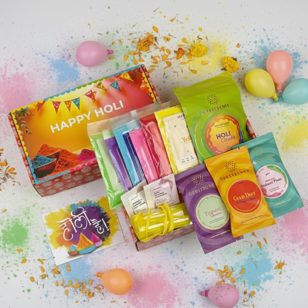 Giftana Holi Gift Box Herbal Holi Colour Combo Pack of 6 (Yellow Green Red Purple Pink Blue 50g each) Thandai Premix, Paan Shots, Mukhwas,Mobile Pouch Hamper for Family, Friends & Corporate Gifting-image-39