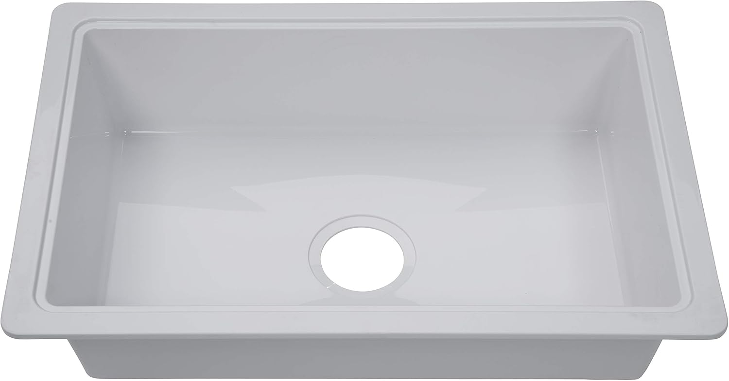 RV Single Kitchen Galley Sink - 25" x 17" x 6.6" White ABS Plastic for 5th Wheel, Travel Trailer, Camper