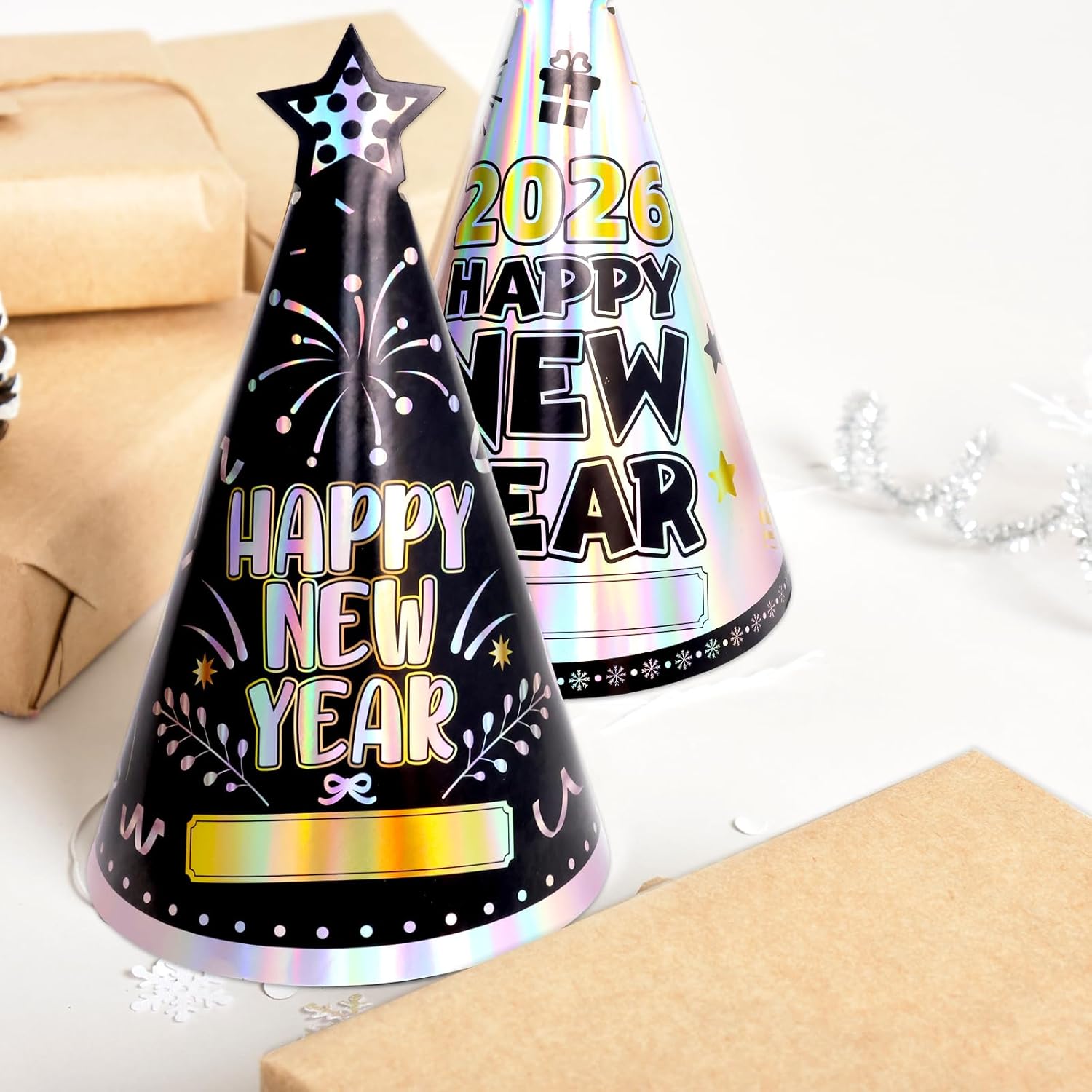 WorldBazaar 24 Pcs 2026 New Years Eve Party Hats NYE Party Supplies New Year Paper Cone Hats Party Decorations - Image 4