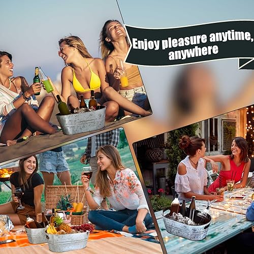 Miniatura 5 de Tessco - 4 tinas de metal galvanizado de 4 galones, cubos de hielo grandes para fiestas, bebidas, recipientes de lata, champán, cóctel, enfriador de