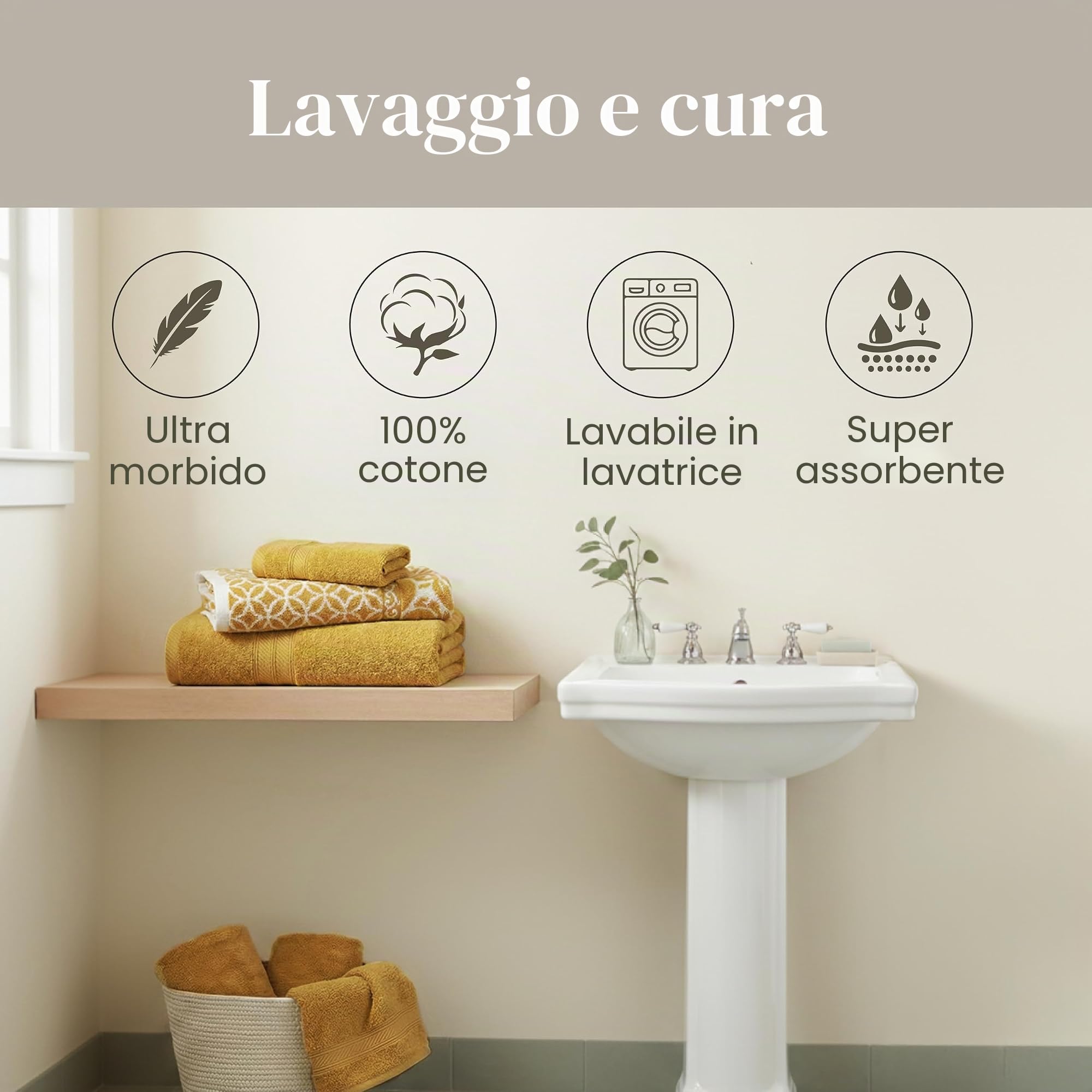 Modern Threads - Set di 6 asciugamani 100% cotone, filigrana a trifoglio, jacquard reversibile tinto in filo, 2 asciugamani da bagno, 2 asciugamani per le mani, 2 lavette, assorbenti e morbidi, oro