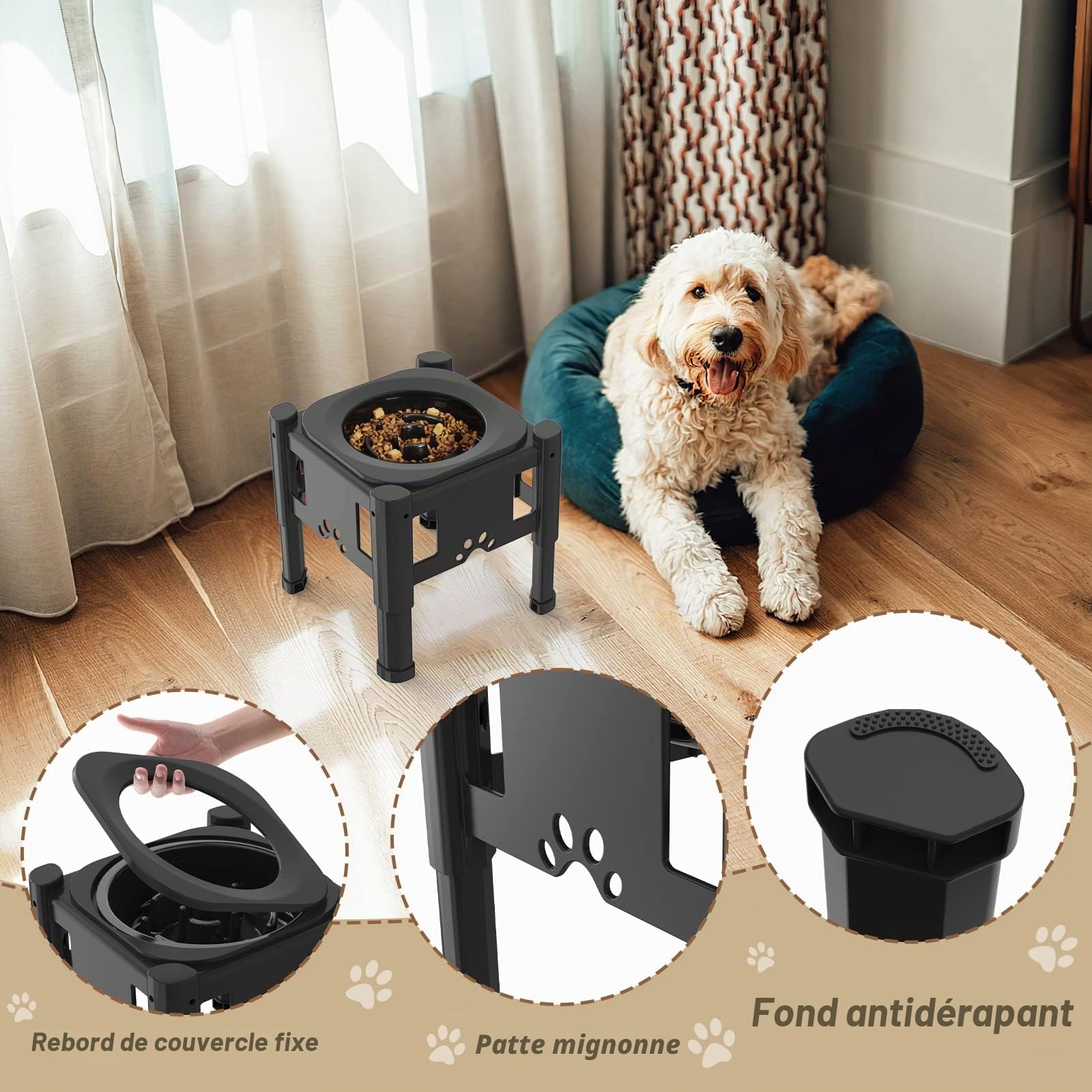 Lewondr Gamelle surélevée pour Chien - Gamelle surélevée en Acier Inoxydable - 3 hauteurs réglables - pour Chiens de Petite et Grande Taille - Antidérapante - Amovible - Passe au Lave-Vaisselle