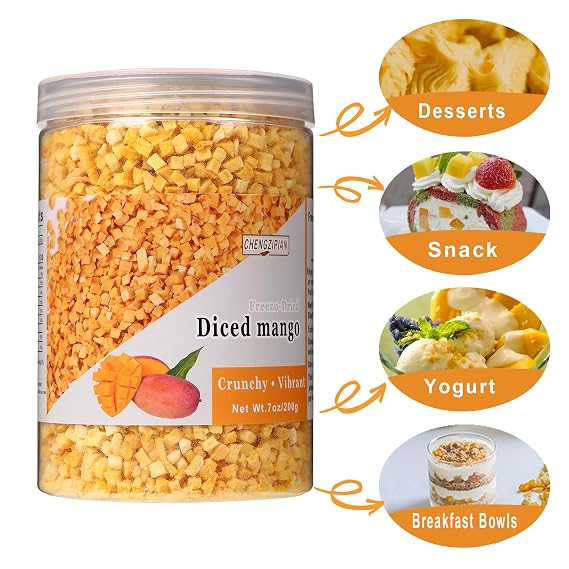 Freeze Dried Mango Diced,7oz No Sugar Added,for Baking,Smoothie,Yogurt,Tea