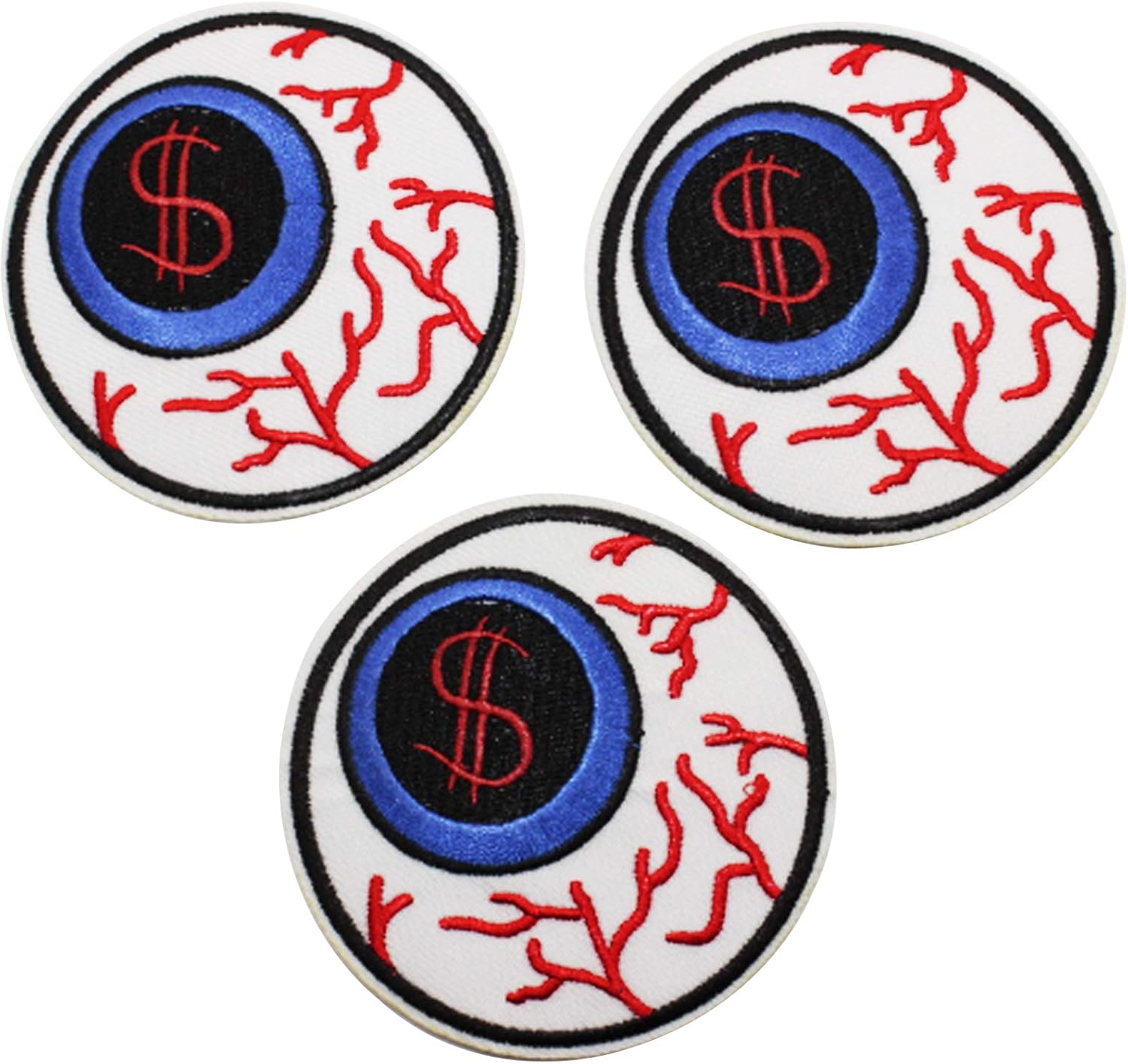 U-Sky Sew or Iron on Embroidered Patches | Eyeball with Meditating Beauty Skull Pupil Design | Gothic Spiritual Style | Alternative Fashion Lovers | Jackets Bags Denim | 3"x3" 3PCs Pack image 3