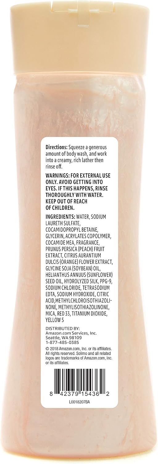 Amazon Brand - Solimo Silky Smooth Body Wash, Peach and Orange Blossom Scent, 18 fl oz