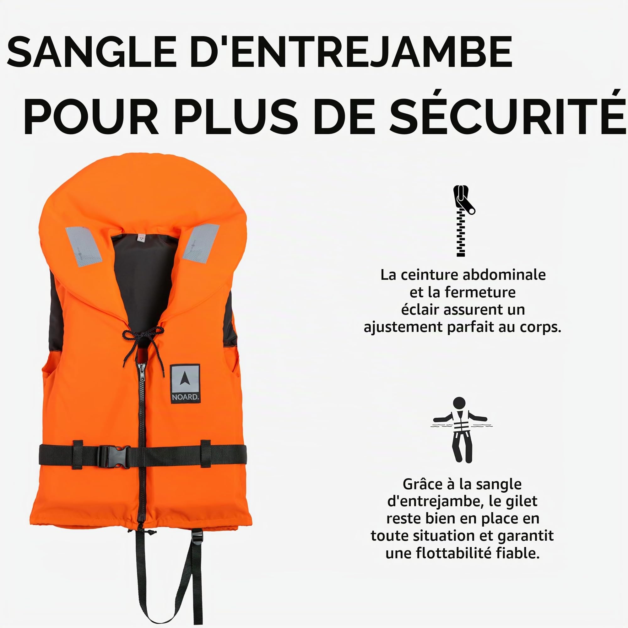 NOARD Gilet de Sauvetage pour Enfants - Seaside Orange - 70-90 kg - 100N de flottabilité - INCL. réflecteurs Solas & sifflet de signalisation