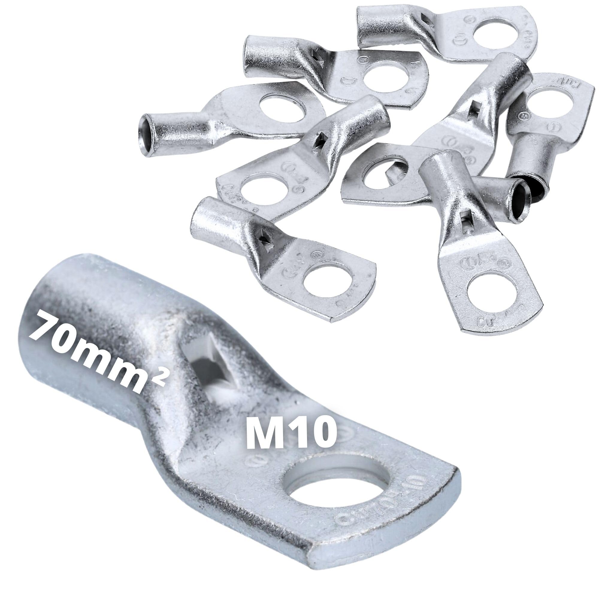 Cembre 10x Cosses Tubulaires A14-M10 70 mm² en Cuivre Étamé | Connecteurs de câbles non isolés pour installations électriques sûres, certifiés EN 13600, pour maison, garage et auto