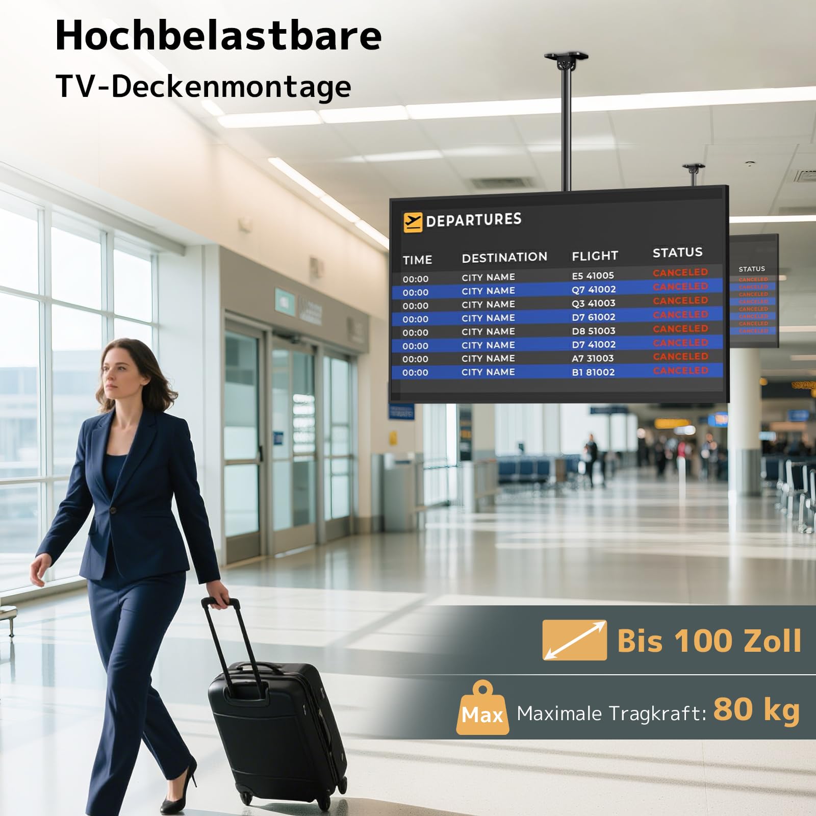 TV Deckenhalterung für 50-100", 80 kg Tragkraft, VESA 800x600