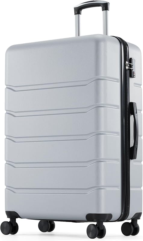 Equipaje a cuadros Sweetcrispy de 28 pulgadas, valija con ruedas giratorias | Ampliable, carcasa rígida de ABS, ligero, rodante, suave, cerradura TSA, viajes de negocios y vacaciones diarias, gris claro