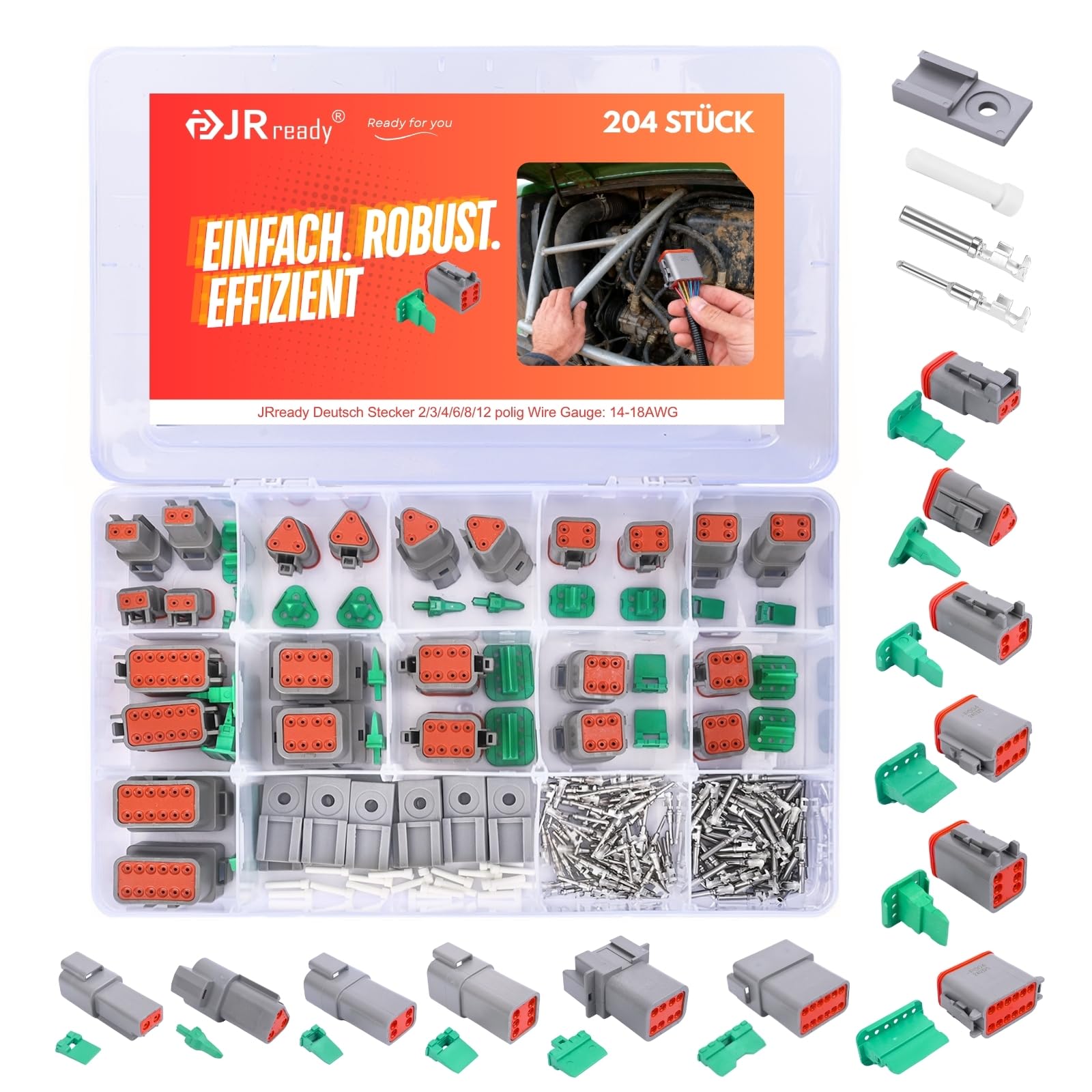 JRready kit connecteur Deutsch DT 2/3/4/6/8/12 pôles, prises automobiles étanches IP68, 14-18 AWG, 12 jeux