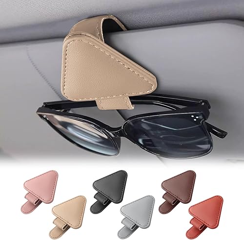 Miniatura 1 de Soporte para lentes de sol para automóvil, soporte magnético de cuero triangular para lentes de sol y clip para tarjeta de boletos, clip de soporte