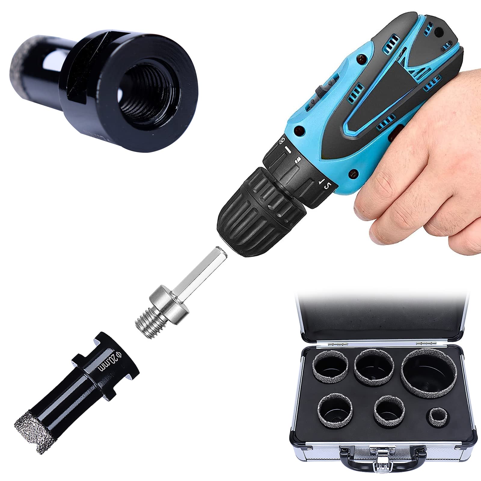 Kit Punte Diamantate Per Trapano Con Sega A Tazza Diamantata 8 Pezzi Con Scatola, 20/35/40/45/50/68MM 1 Lame 1 Accessori Punta Piastrelle Smerigliatrice Angolare M14 Set Per Vetro Ceramica Gres