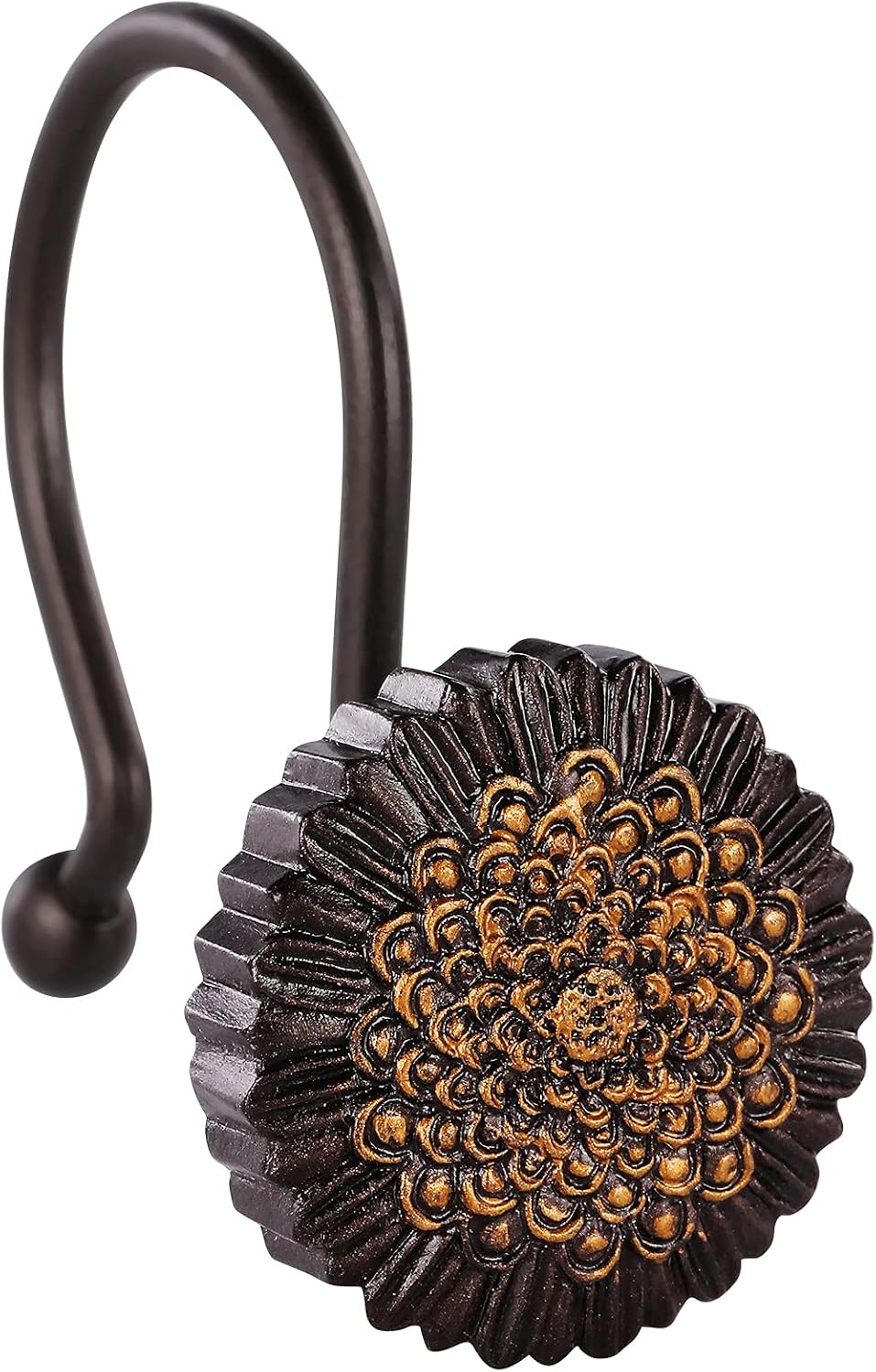 Shower Curtain Hooks, Flower Decorative Shower Curtain Hooks and Rings,Rust Proof Aluminum Shower Hooks for Shower Curtain, Glide Shower Rings for Shower Liner, Set of 12(Bronze)