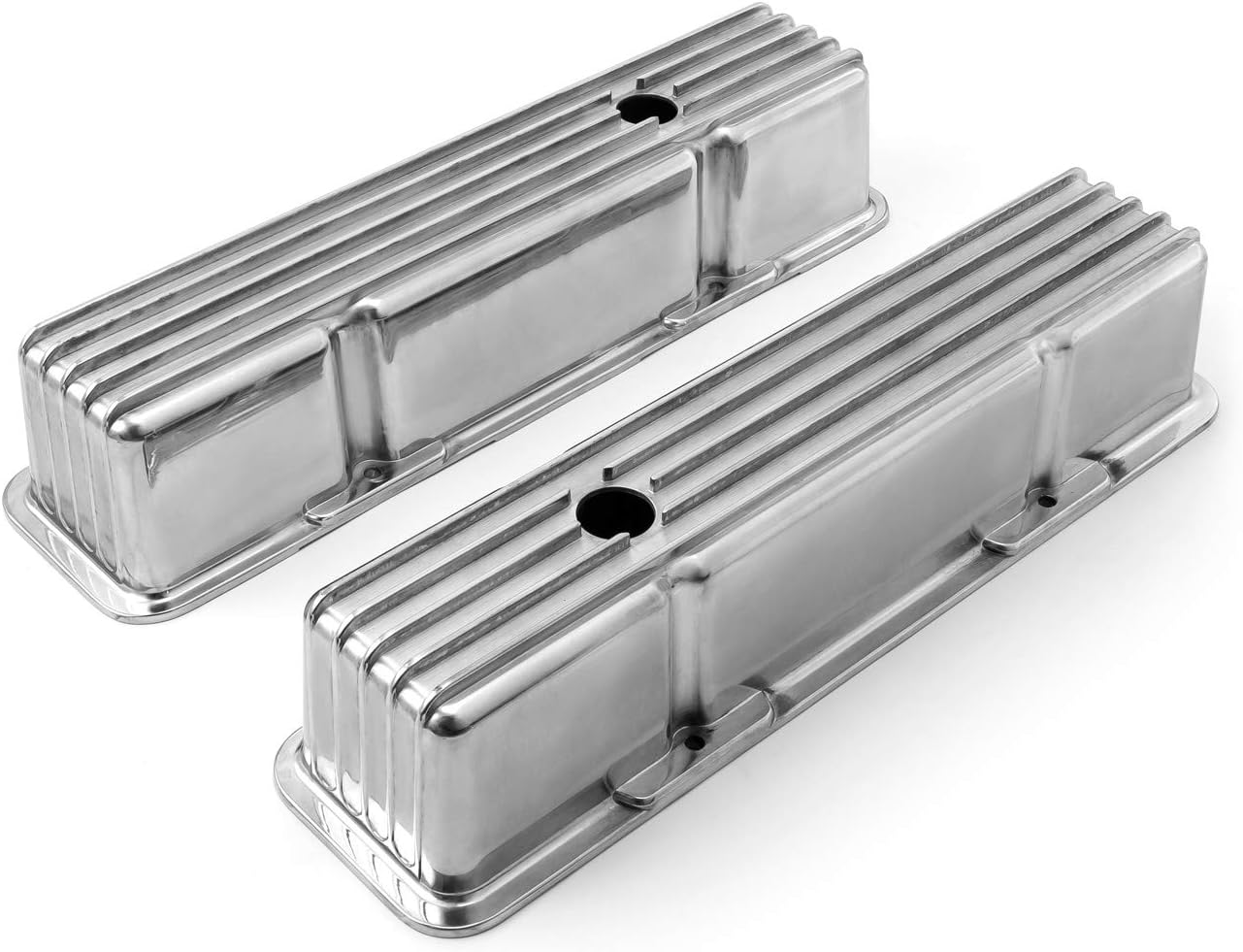 Speedmaster PCE314.1070.05 Compatible with Chevy SBC 350 Nostalgic Finned Aluminum Valve Covers - Tall w/Hole