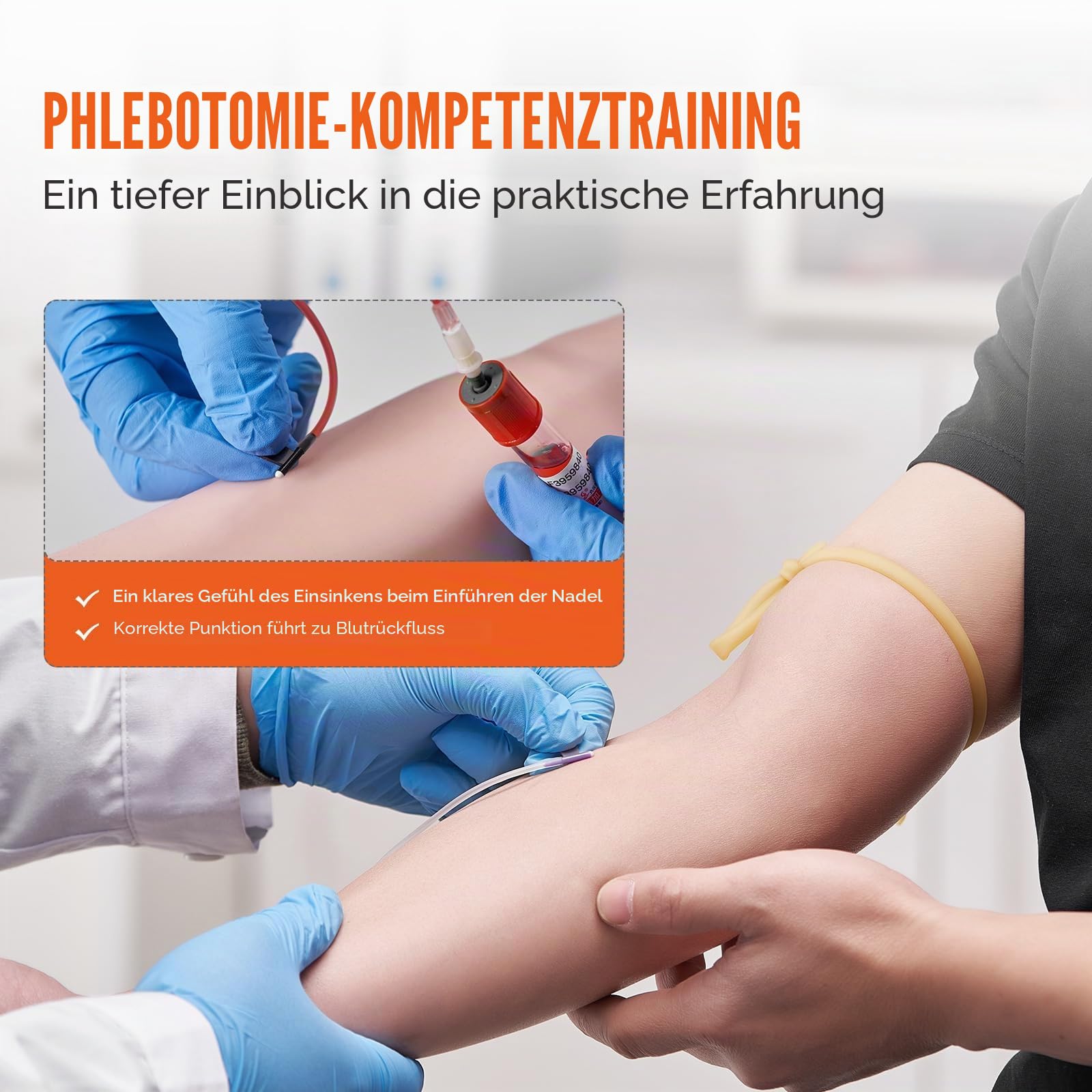VEVOR Phlebotomie-Kit,IV Intravenous Practice Arm Vein Puncture Training Medizinisches Modell PVC Material für Medizin- und Pflegestudenten Phlebotomie-Arm-Praxis-Kit (NUR FÜR AUSBILDUNGSZWECKE)