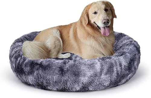 Coohom - Cama ovalada afelpada de piel sintética tipo dona pcalmar perros y gatos, lavable, calmohada pmascotas (303643 pulg) pperros pequeños y
