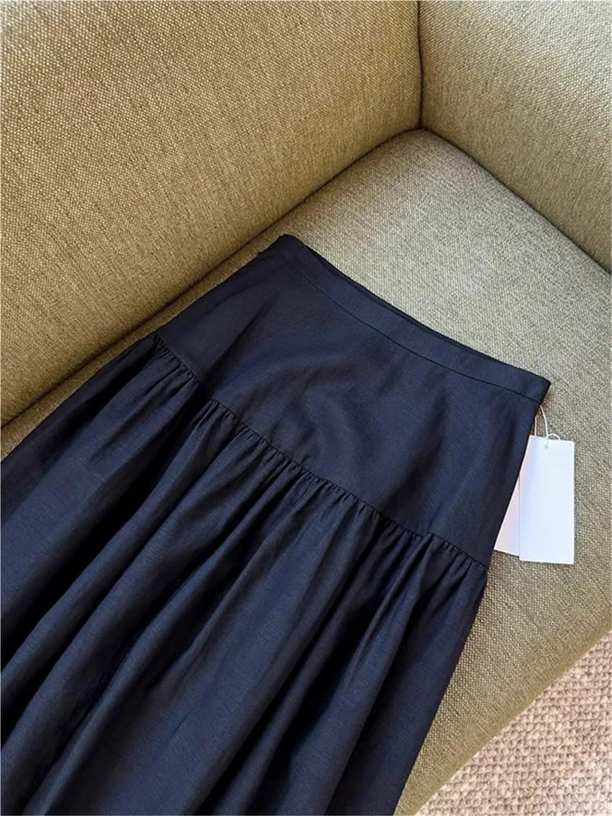 Falda Midi de Mezcla Lino y algodón Cintura Alta for Mujer, Corte en A, Adelgazante, Primavera Verano Conjuntos de Verano