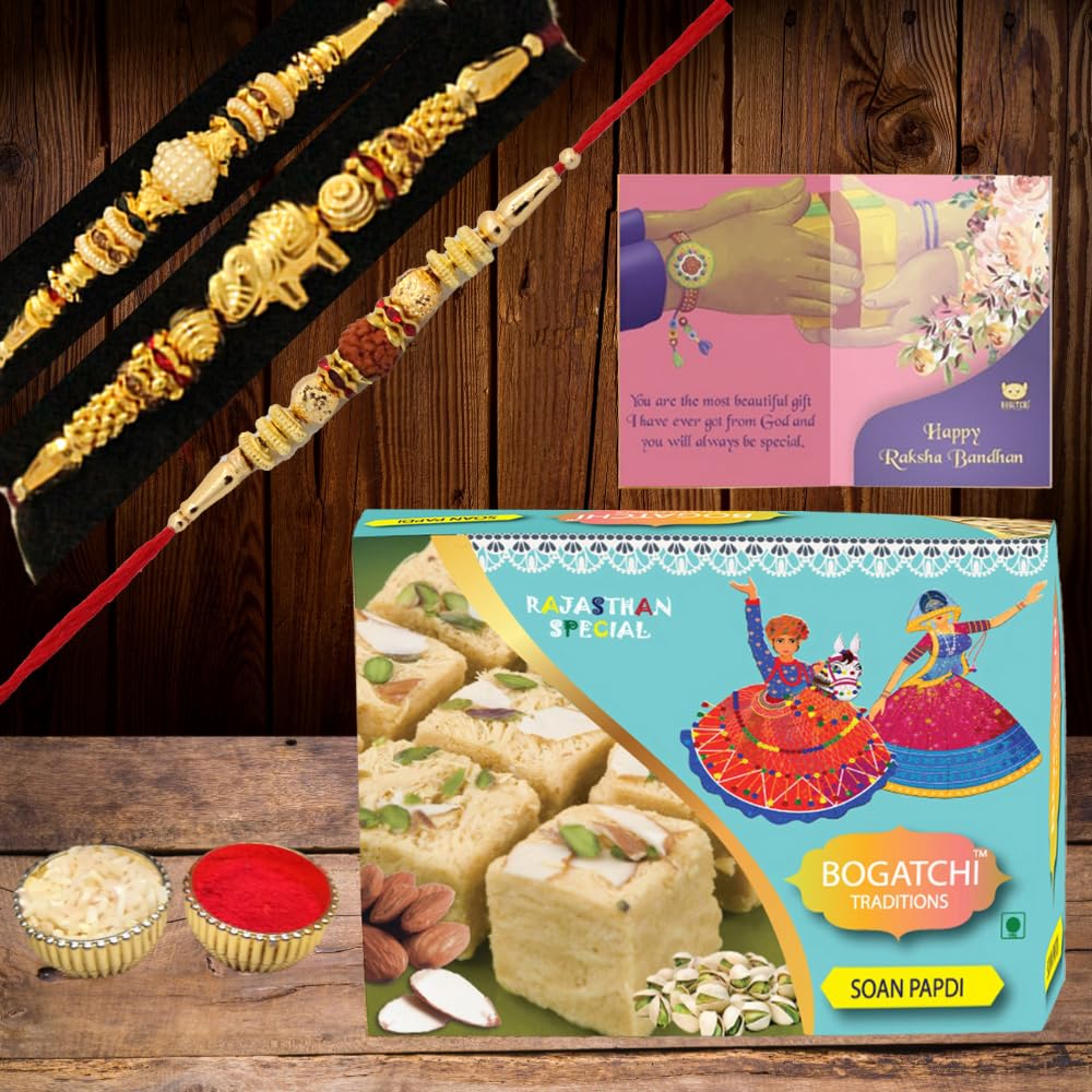 BOGATCHI Rakhi Sweets for Brother, Traditional Soan Papdi, 400gm with 3 Rakhi + Roli Chawal + Free Rakhi Story Card (B07TSQ84R3) Amazon Price History, Amazon Price Tracker