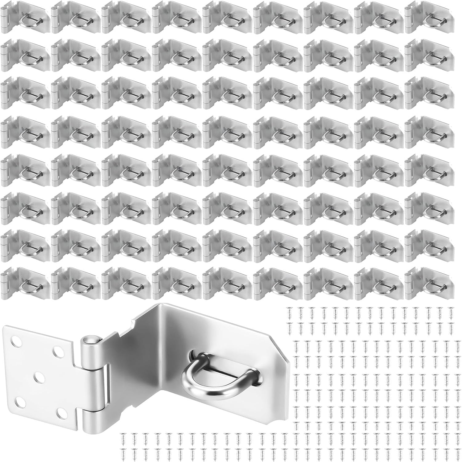 100 PCS Door Hasp Latch, 90 Degree Right Angle Hasp, 201 Stainless Steel Extra Thick Door Clasp, for Doors, Drawers(5inch)