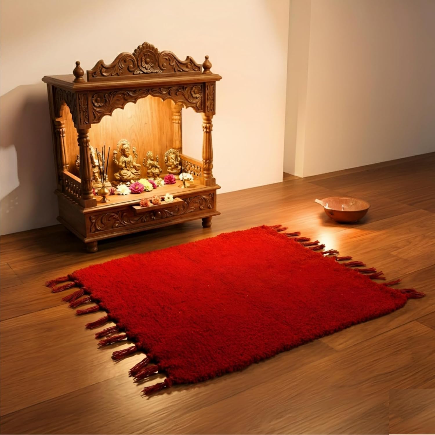 Pooja Pure Cotton Hand Knitted Reversible Aasan Mat 19x19 inch (Yellow) (Red, 19"x19" | 47x47cm)-picture-29