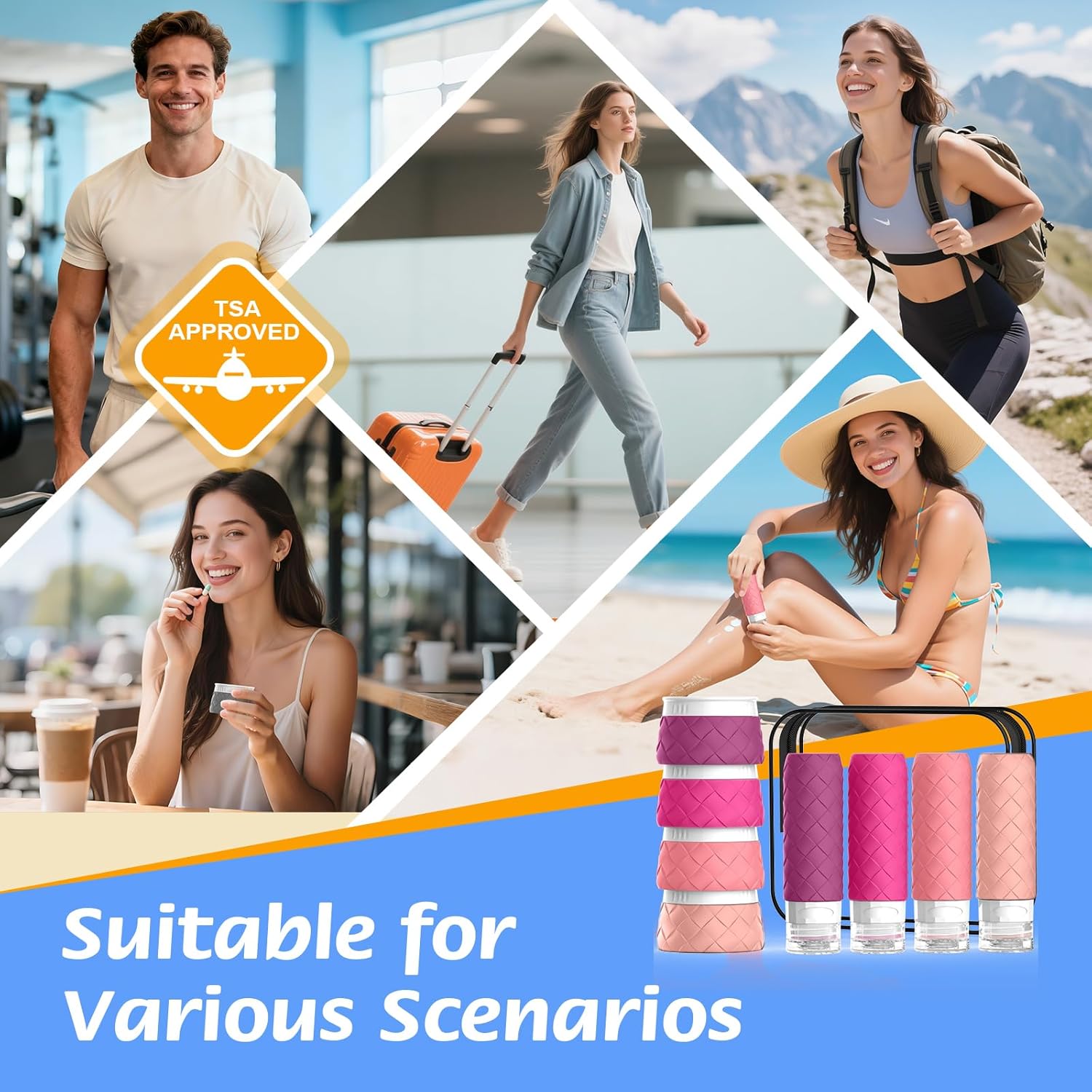 16 Pack Travel Bottles for Toiletries, TSA Approved Travel Size Toiletries Containers Set BPA-Free Silicone Leak Proof Refillable Bottles Stackable Creams Jars Accessories Kit W/Clear Bag Purplish Red - Image 7