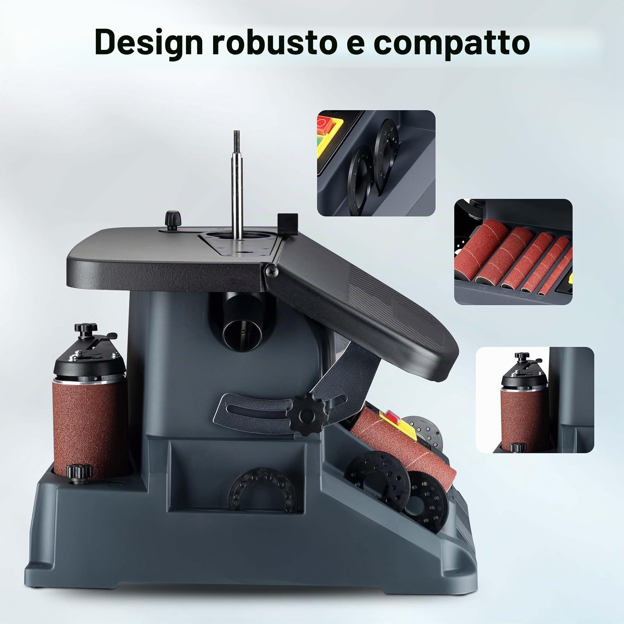 Wiltec Levigatrice a mandrino oscillante 500 W, 2000/min, funzionamento a rullo e a nastro, con 5 bussole, Smerigliatrice