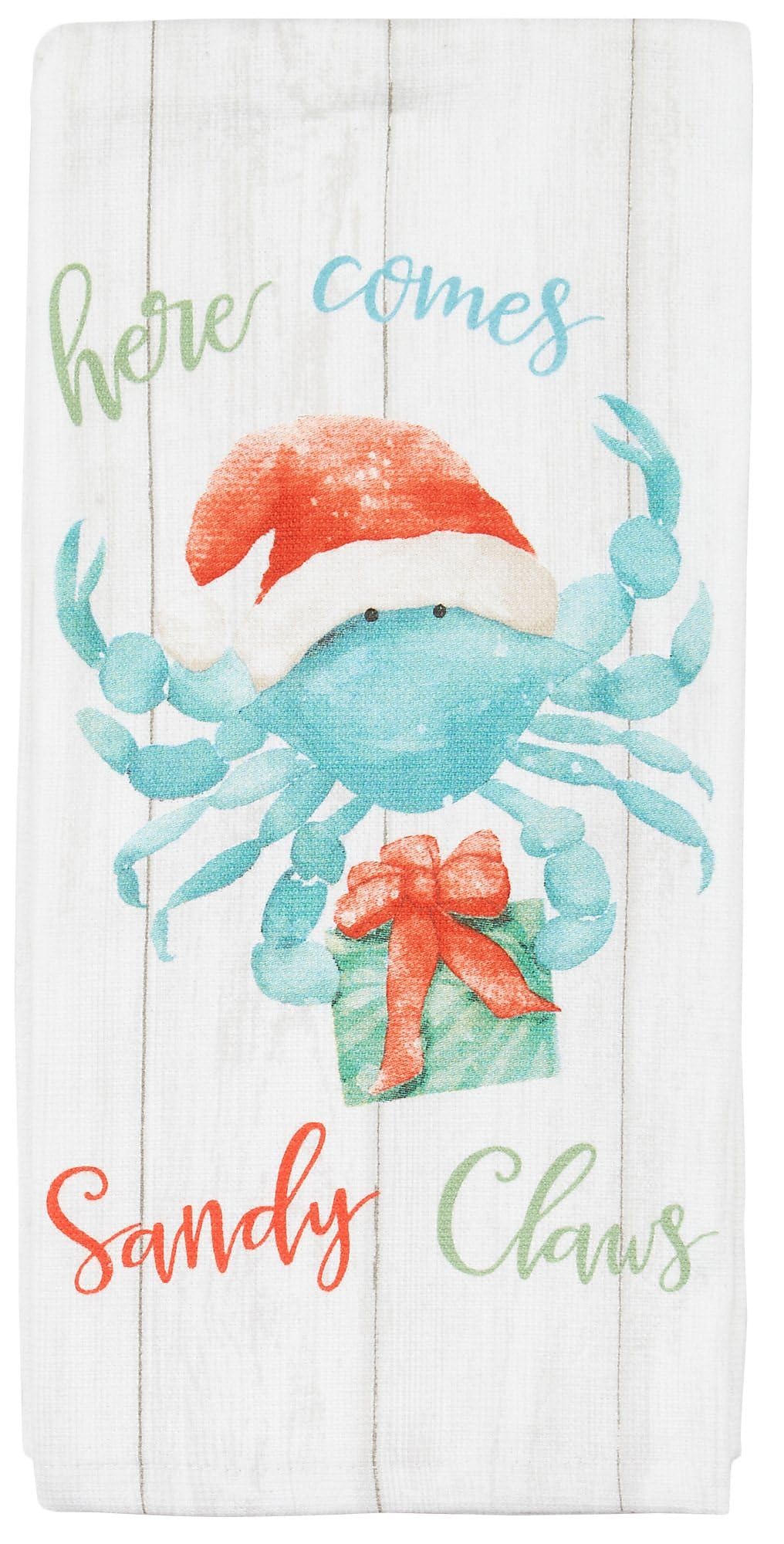 Here Comes Sandy Claws Kitchen Towel One Size White