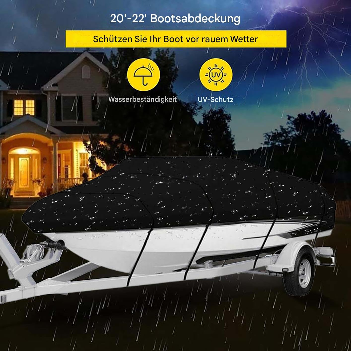 Bootspersenning Abdeckplane Bootsplane 190T Oxford Tuch Abdeckplanen für Boote, Schwarz Bootabdeckplanen Bootsabdeckung Persenning für V-Rumpf, Ruderboot, Angelboot - Wasserdicht Anti-UV