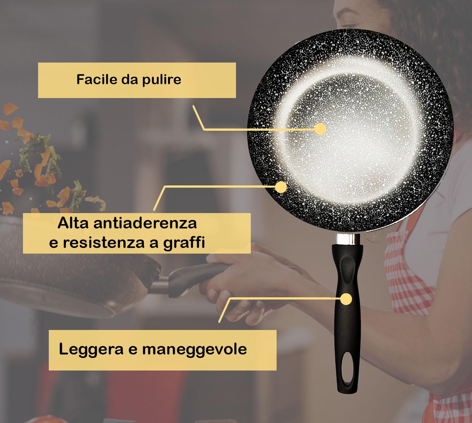 RollitPop Wok Padella Antiaderente Ø 28cm in Alluminio, Made in Italy, Facile da Pulire, Qualità Superiore e Antiaderenza Perfetta, Leggera ed Ergonomica, No Induzione (Ø 28cm)