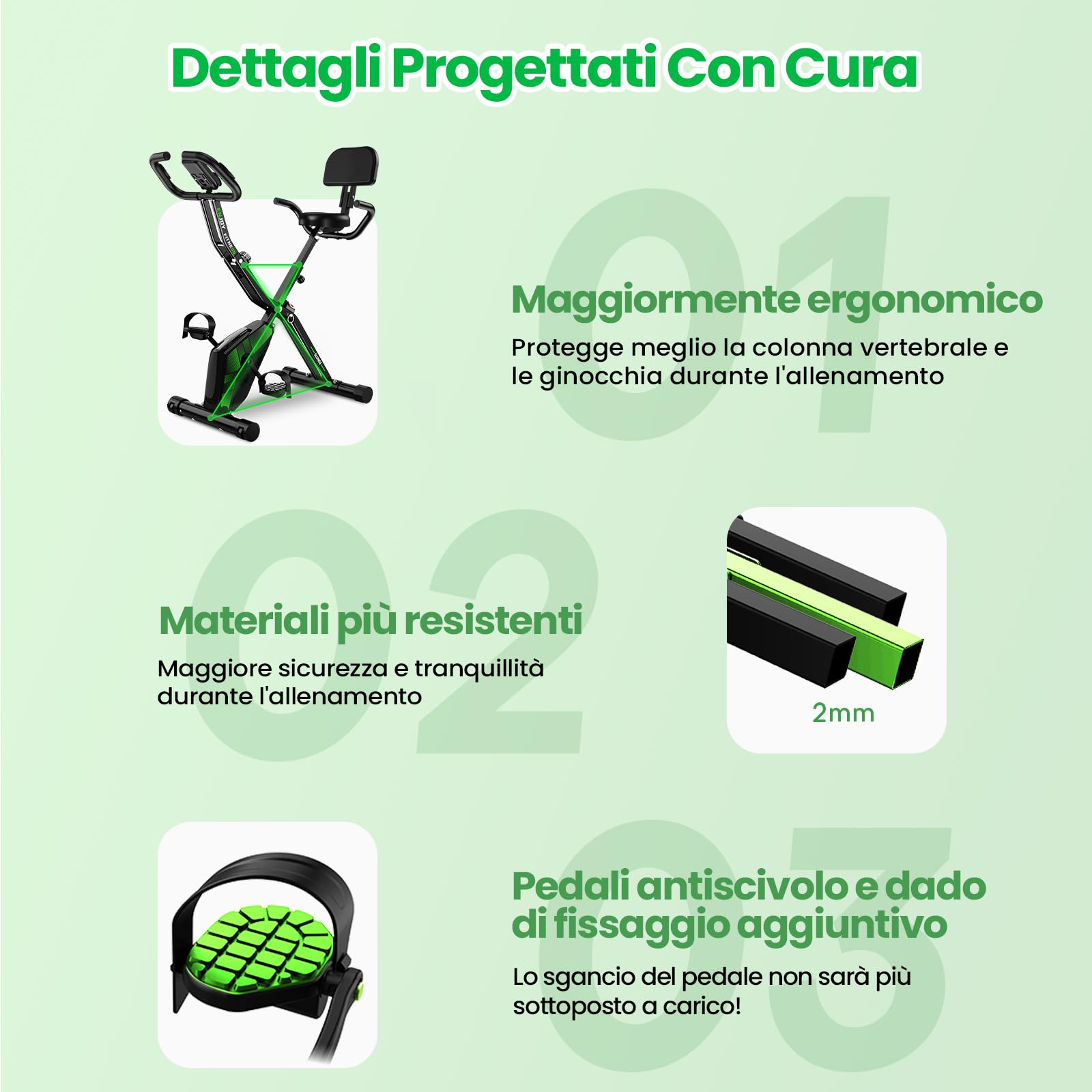 2026 Cyclette Pieghevole Silenziosa 3 in 1, Dotata di 10 Livelli di Resistenza Magnetica, Monitor LCD, Fascia Elastica e Sella Comoda