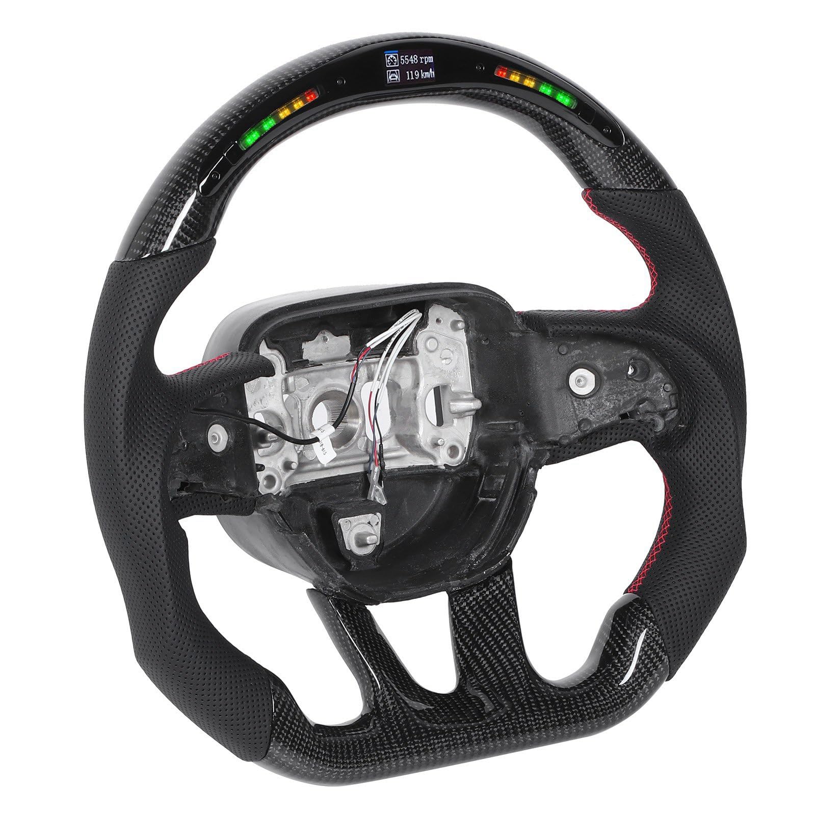 KIMISS Volante con Luces LED - Diseño de Carbono, Cargador HELLCAT 2015-2020 - Rendimiento Inspirado en las Carreras