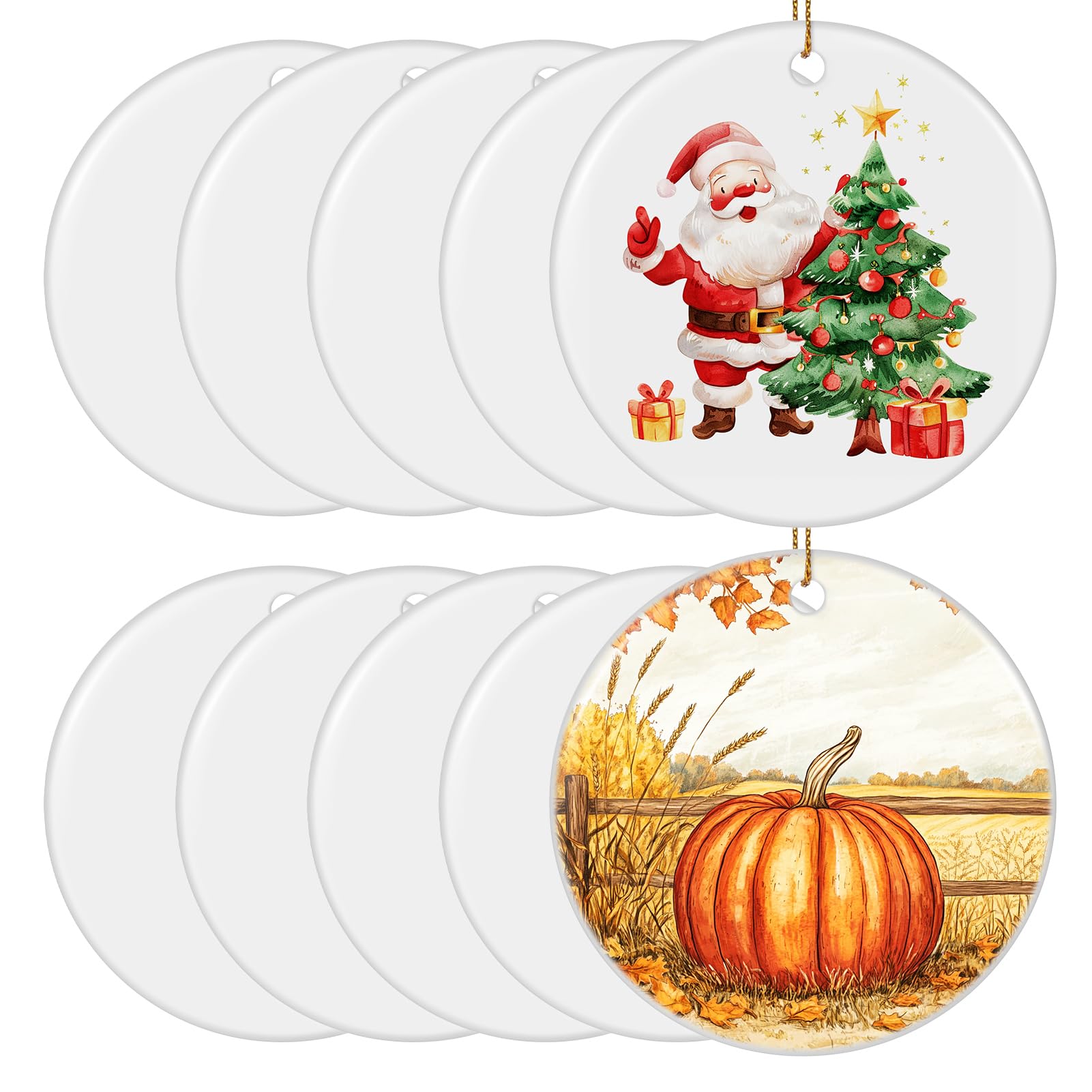 Sublimation Ornament Blanks Bulk, Ceramic Ornament for Christmas Tree Decor