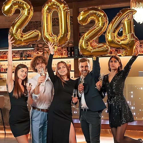 Miniatura 6 de TXSN Globos 2024, números de globos 2024 de 40 pulgadas, globos negros para decoraciones de Año Nuevo, suministros de fiesta 2024