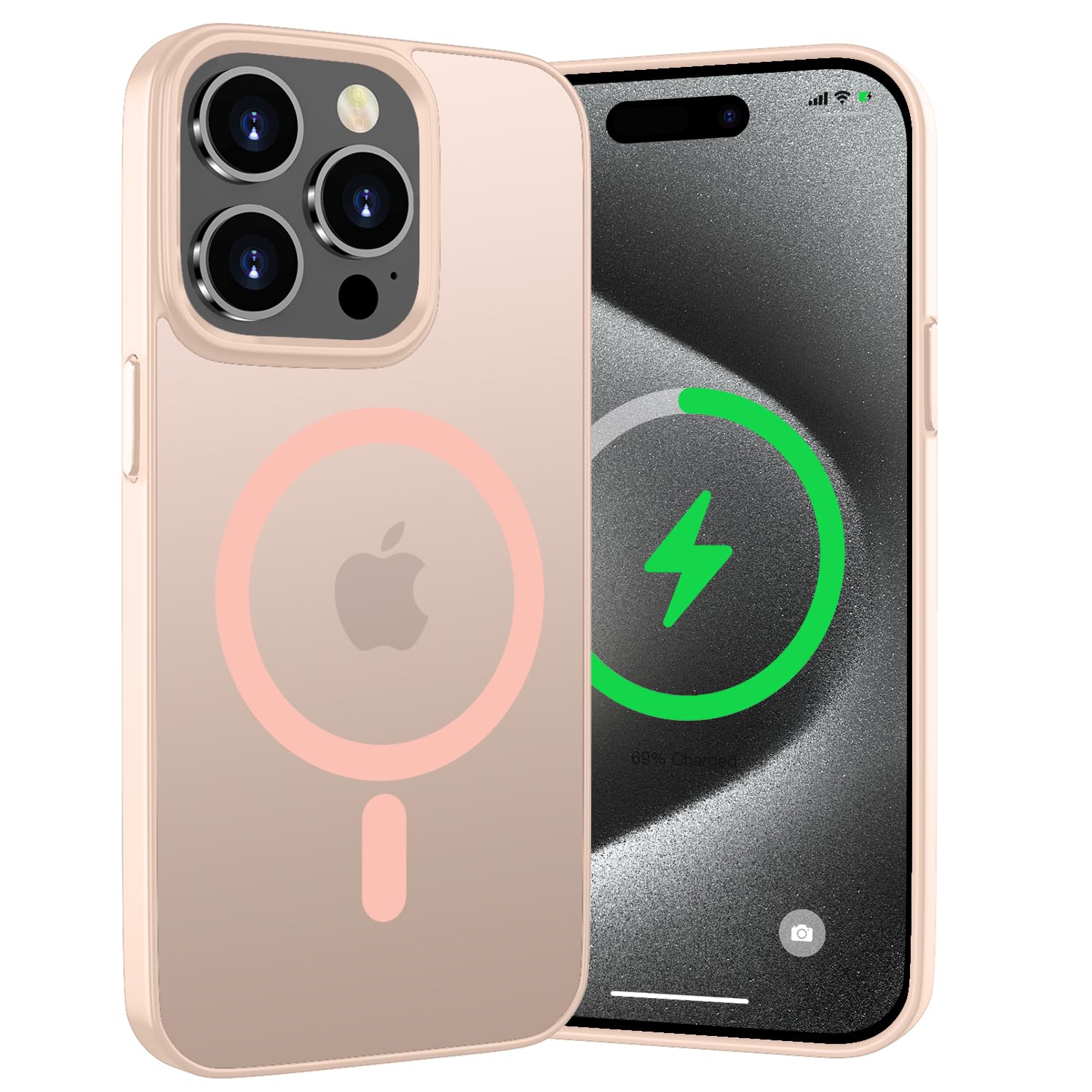 WXX for iPhone 15 Pro Max Case - Magnetic, All-round Protection, Translucent Back Case - Pink